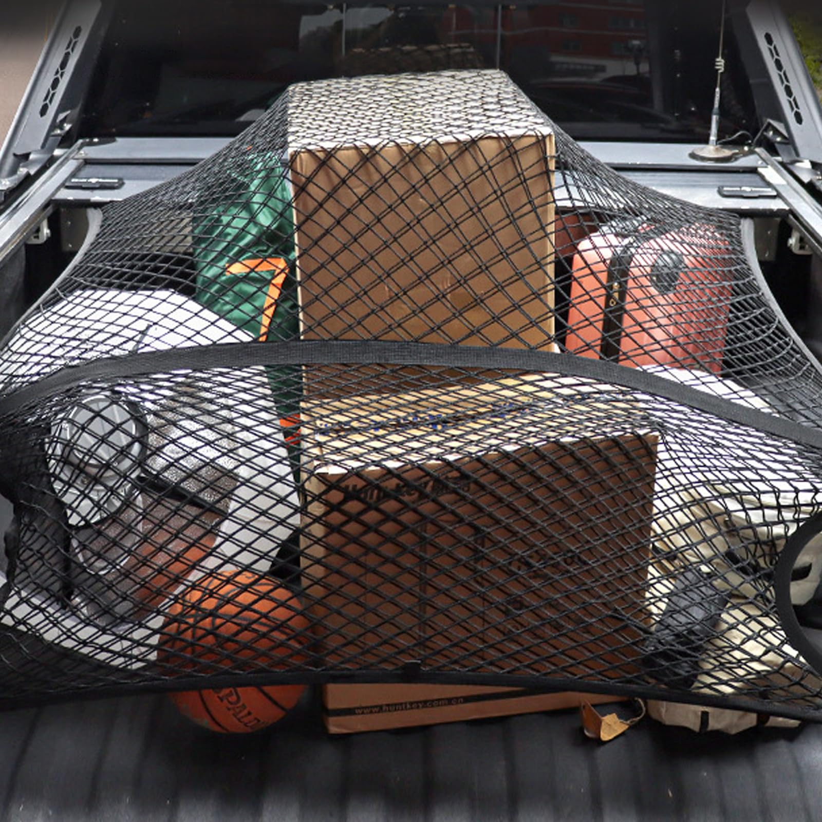 Filet de Chargement Elastique 1.2mx1.2m Filet de Cargaison Filet de Coffre de Voiture Filet de Bagages avec 6 Crochets Organisateur Filet de Rangement Voiture Maille pour Camions, SUV