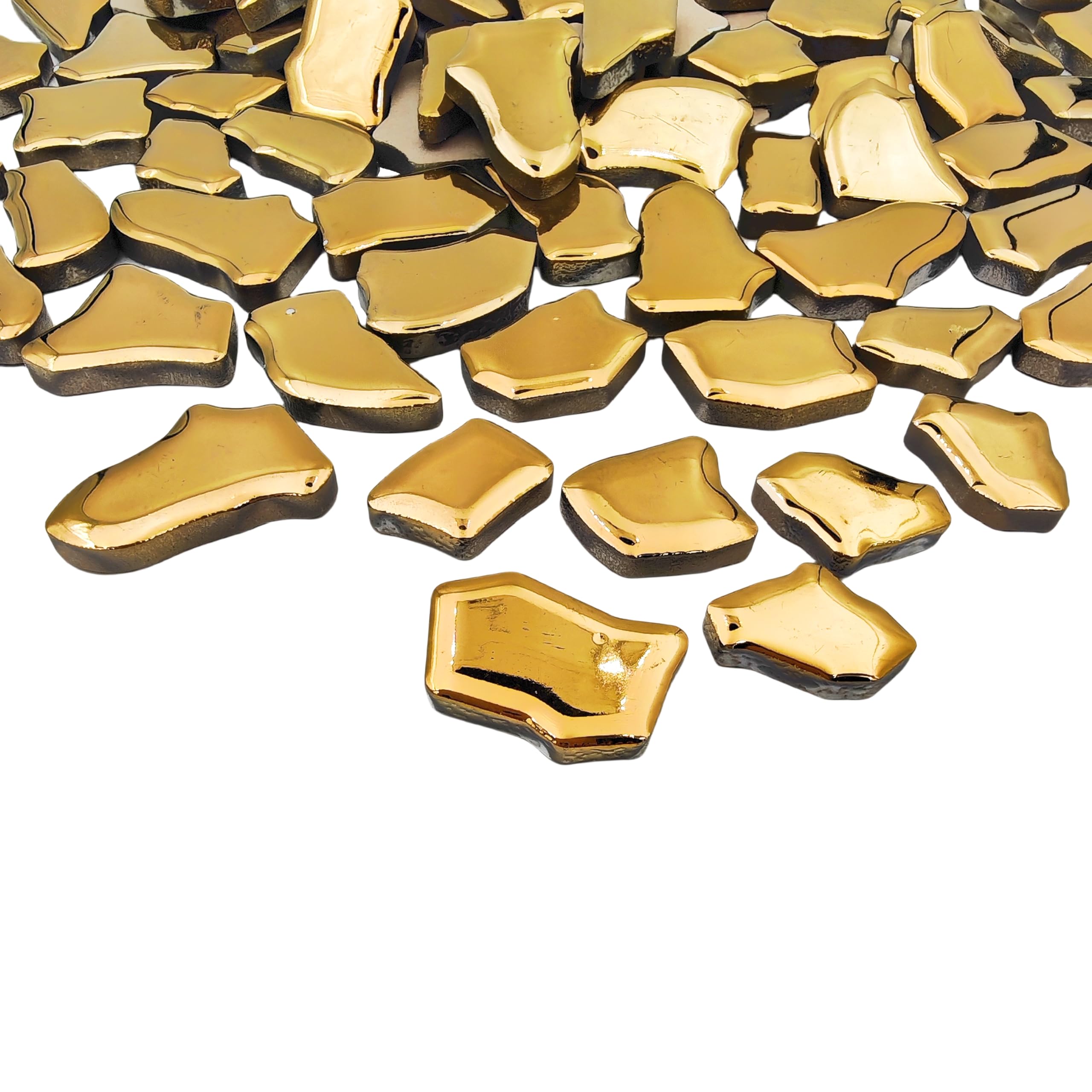 0.68"-1.53" Irregular Ceramic Mosaic Tiles,500g/1.1lb Ceramic Mosaic Tiles for Crafts,Ceramics Mosaic Pieces for Home Decoration or DIY Crafts,Mosaic Making Supplies (Iridescent Golden)
