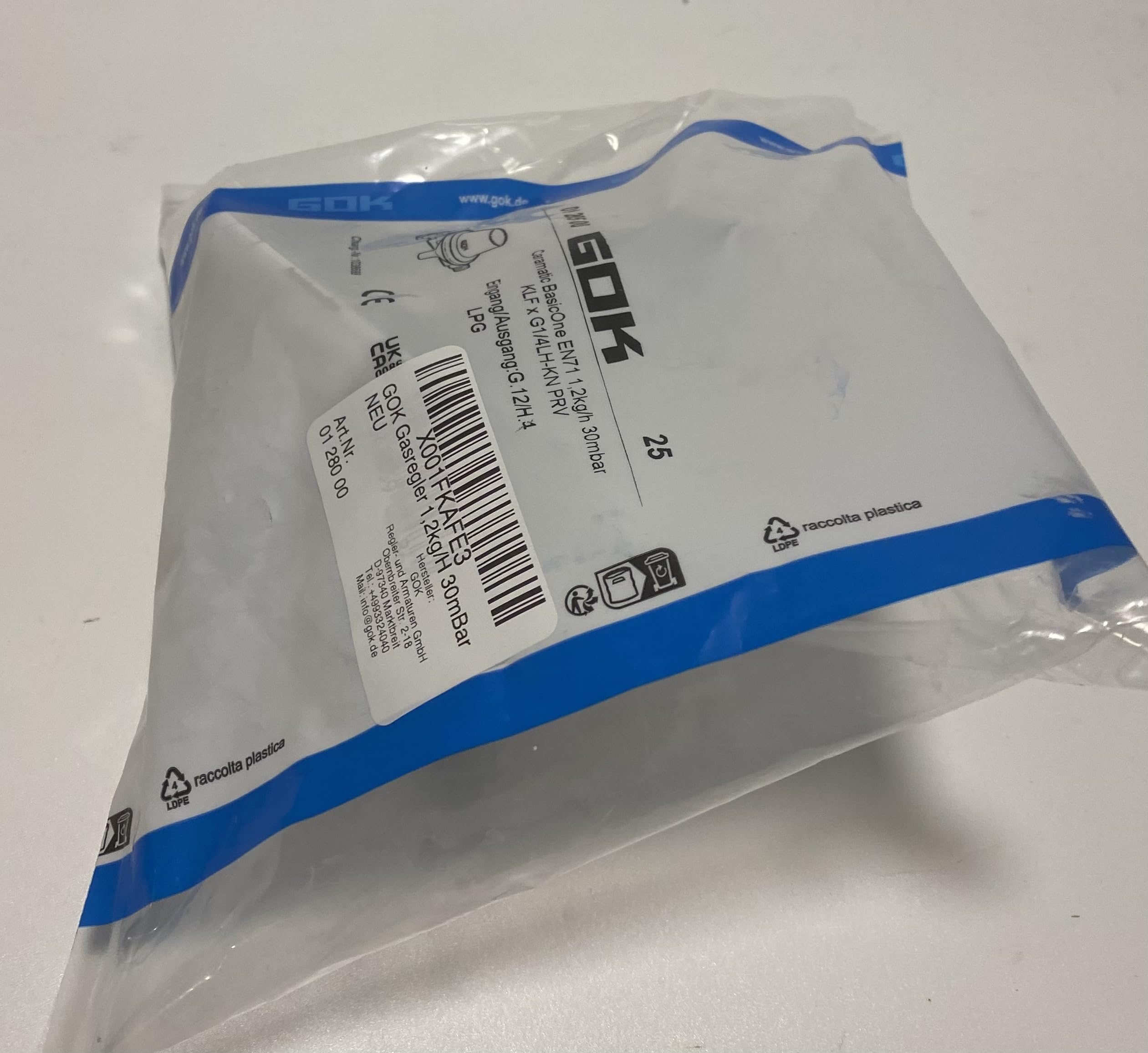 ROEDER-Gas Regulador de gas para caravana, 1,2 kg/h, 30 mbar, EN71, regulador de baja presión