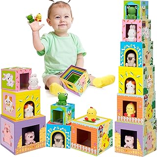 Aigybobo Farm Toys for 1+ Year Old, Animal Sorting & Stacking Blocks, Number Nesting Boxes for 1-3 Kids Preschool Learning, Toddlers Montessori Toy Christmas Birthday Gift for Boys Girls Age 1 2 3