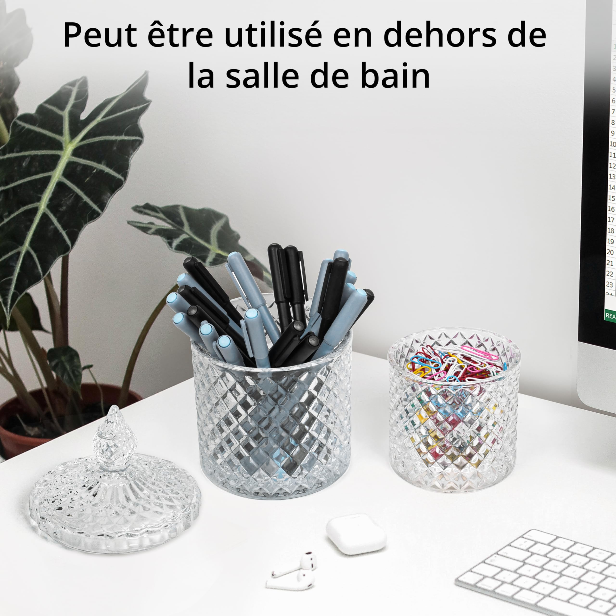 Winter Shore Bocaux Rangement Coton Tige [2 Tailles] - Pot Verre avec Couvercle Transparent Épais pour Cotons-tiges, Cotons, Accessoires & Bijoux - Bocaux Rangement Cuisine & Salle de Bain