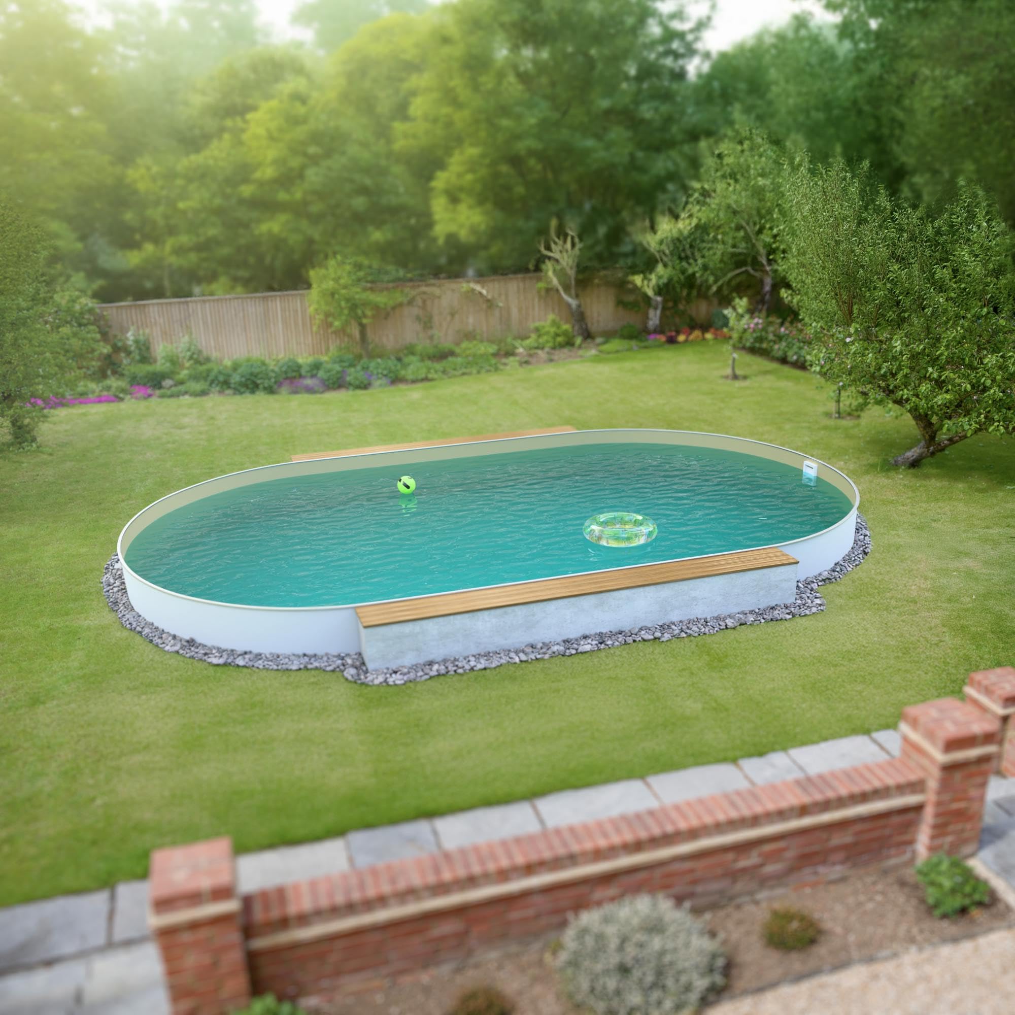 Fresh-Pool Profi Stahlwandpool Set oval, 525x320x120 cm, Stahl 0,6 mm weiß, Folie 0,8 mm Sand, Einhängebiese
