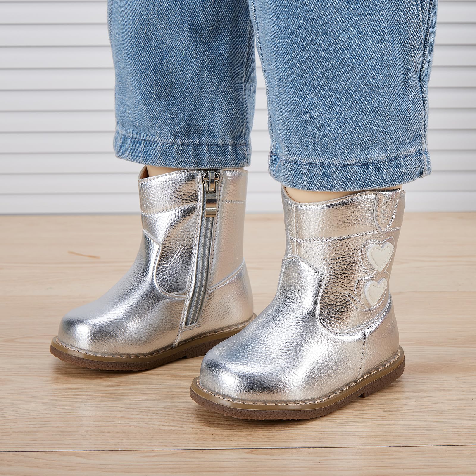 BMCiTYBM Baby Cowboy Cowgirl Boots Infant Western Boots Toddler Boys Girls Round Toe Riding Mid Calf Boots All Seasons for 6 9 12 18 24 Months Sliver Size 18-24 Months Toddler