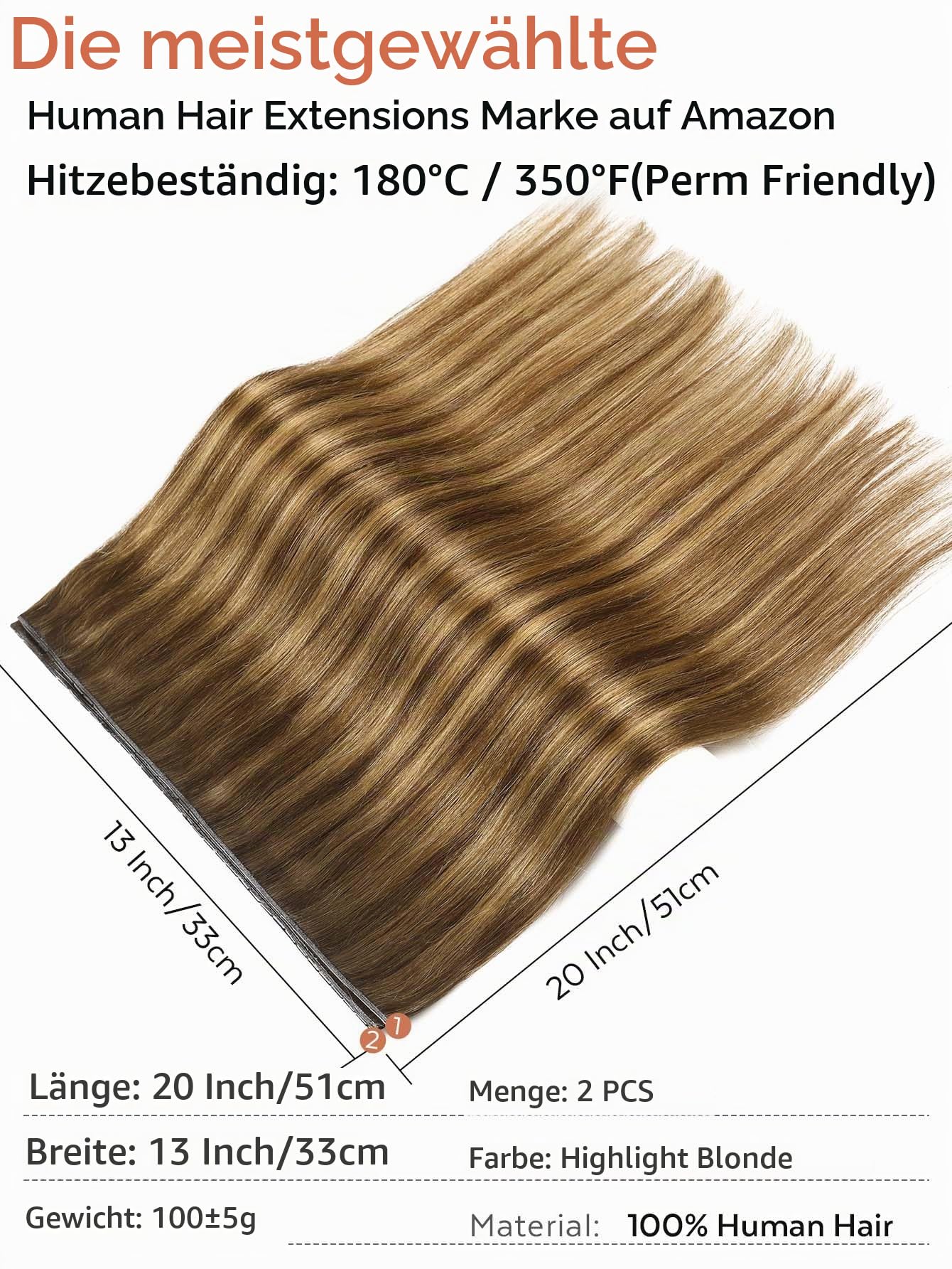 WIGNEE 100% Echthaar Extensions 51 cm (20 Zoll) Double Weft Remy Human Hair mit Micro Beads, 2 Packs 100 g Strähnchen Blond – Wiederverwendbar für Damen, Salon Look Volumen für Alltag & Hochzeit