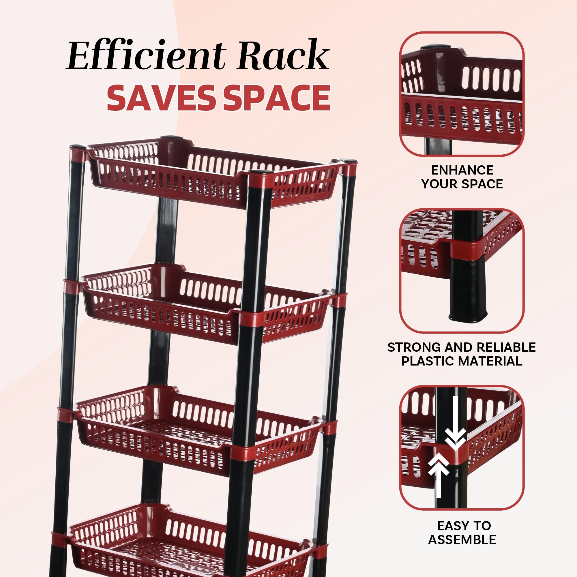 Urbane Home Pack of 2 Multipurpose Kitchen Organizer/Storage Rack | 4-Layer Onion Stand for Kitchen | Vessels & Vegetable Organiser | Maroon 3