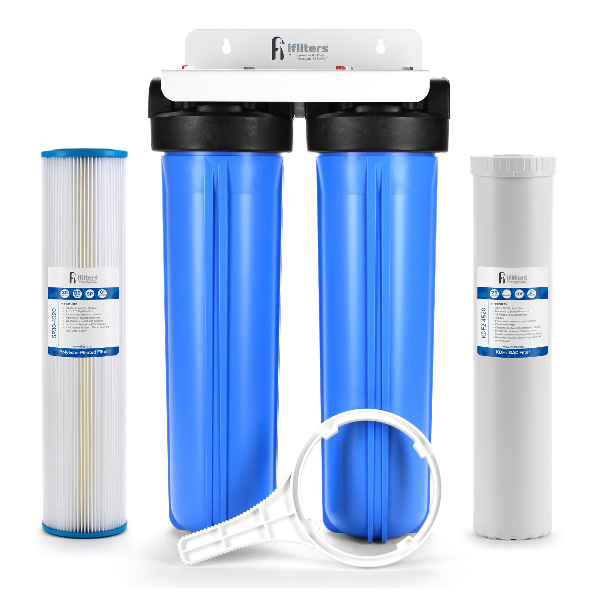 iFiltersWell Water Whole House Filtration System 50cm Dual Stage Complete Commercial Grade Sediment Odour Taste Rust 2.5cm Ports