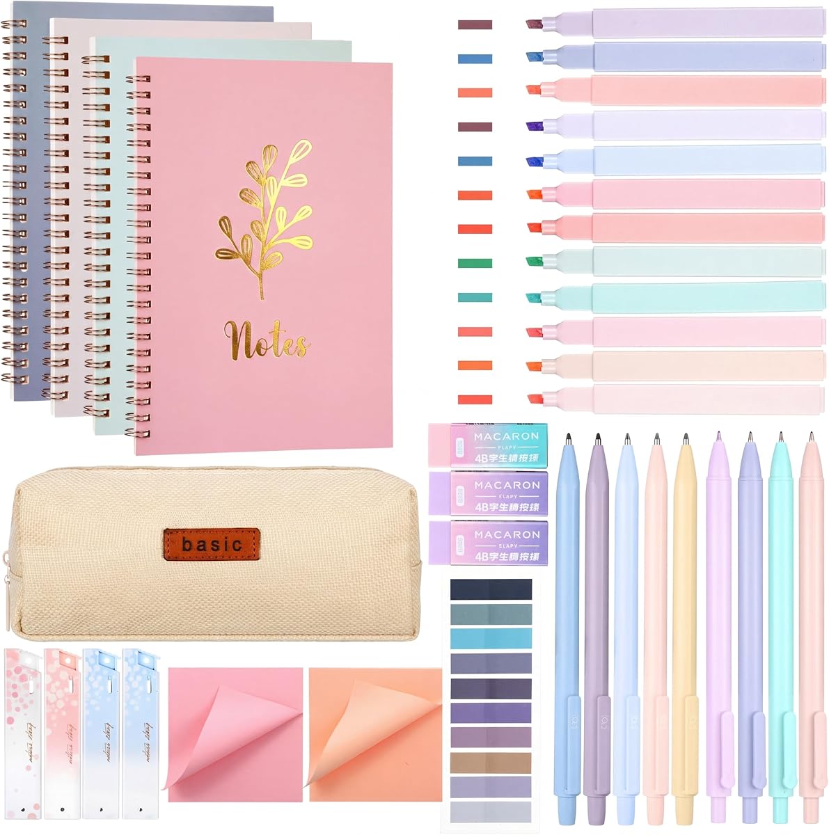 Resurhang 36 Unidades Juego de Cuadernos de Espiral, Artículos Escolares Estéticos para Mujeres, Kit de Estudio Bíblico de Artículos de Regreso a la Escuela, Artículos Esenciales de Office College Incluyen Pestañas de Notas para Estuches de Cuadernos A5