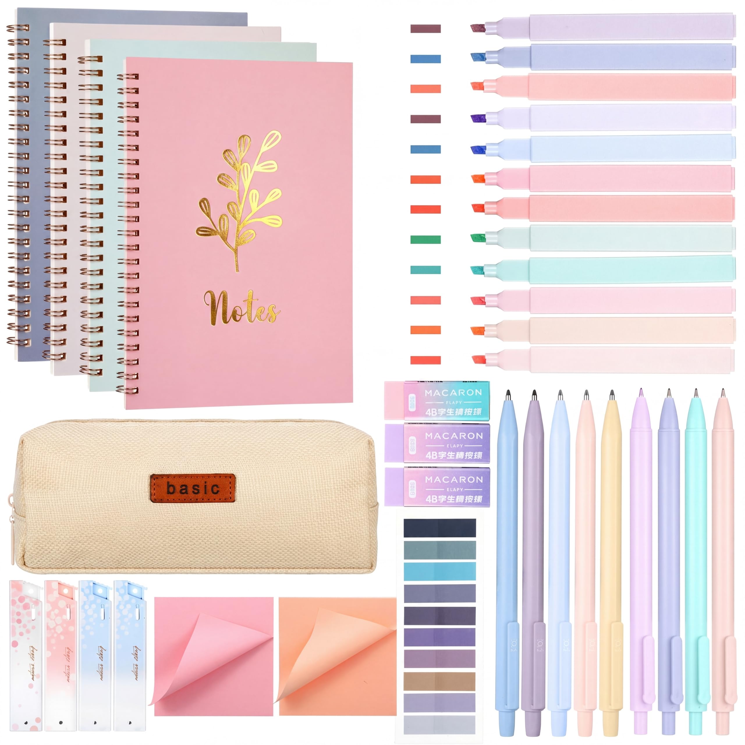 Resurhang Set di cancelleria per quaderni a spirale, 36 pezzi, materiale estetico per la scuola, kit di studio biblico, accessori essenziali per ufficio e università, include astuccio per appunti A5