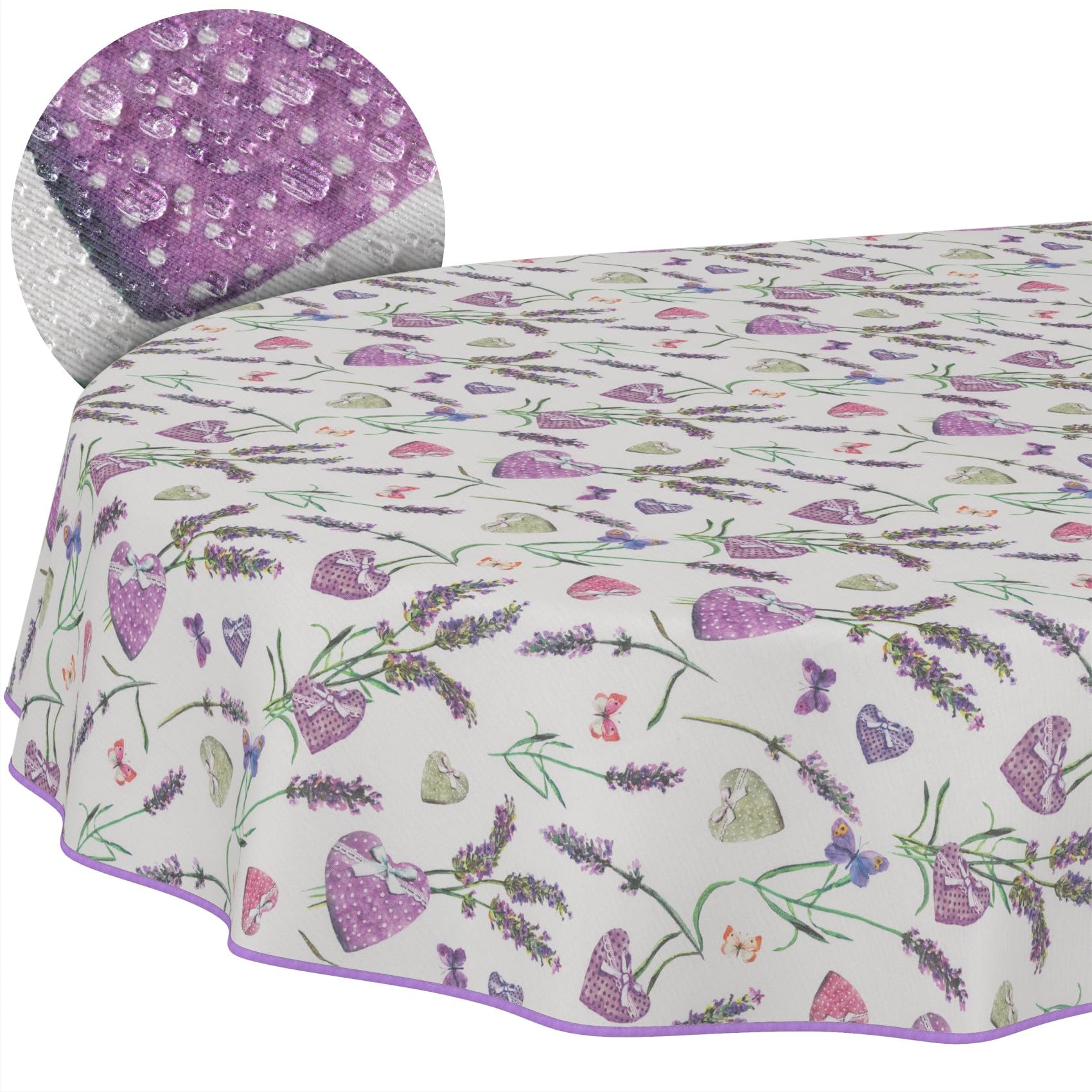 ANRO Mantel de Mesa Lavanda 70% Algodón 30% Poliéster | Antimanchas Impermeable Cocina Jardín Borde Cortado 220x140 cm