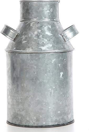 Hosley Lata de leche galvanizada de 9.75" de alto. Ideal para arreglos florales, bodas, spa, arreglos florales. O3
