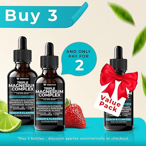 Miniatura 7 de Triple Magnesium Complex Liquid Drops  Suplemento de glicinato de magnesio de alta absorción, L-treonato, taurato 500 mg  Ashwagandha, L-teanina,