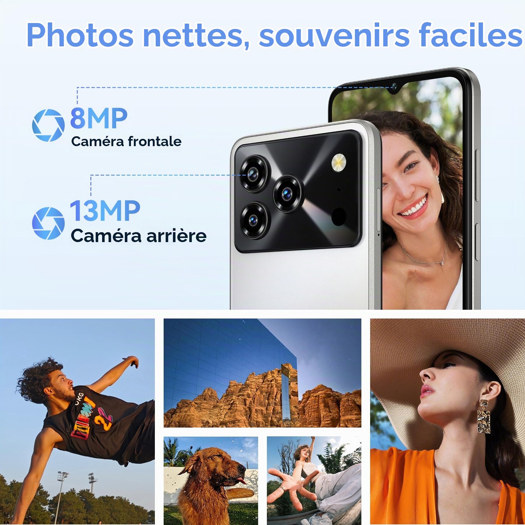 DOOGEE Note 56 Pro Téléphone Portable Andriod 16,32GO+128GO/TF 2TO Smartphone Pas Cher,6.56" HD+ IPS 90Hz Écran,6150mAh Octa Core Telephone,13MP+8MP,Dual SIM/NFC/GPS/OTG/Face ID/Prise Casque 3.5mm