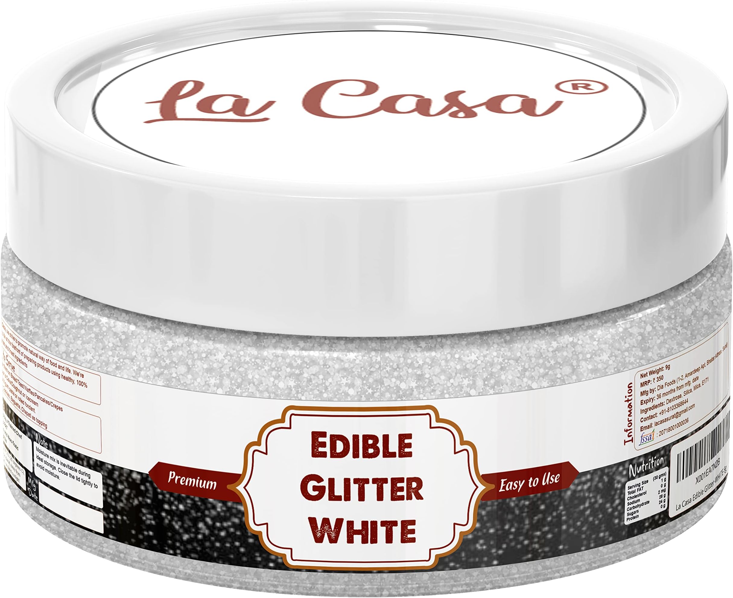 Premium Edible Glitter - WHITE | Metallic Glitter Ideal for Cake Icing Decoration & Garnishing | 9g |