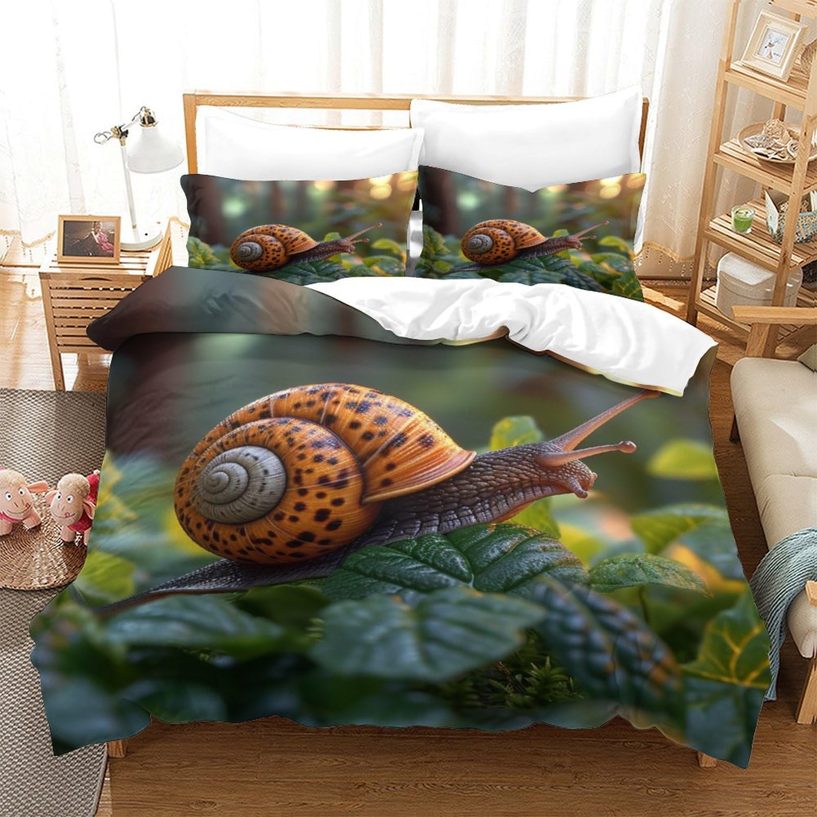 P1S9U7W5Y 3D Printed Forest Snail Duvet Cover Set 3pcs Microfiber Nature Bedding Set Soft Bedroom Decor Single（140x200cm）