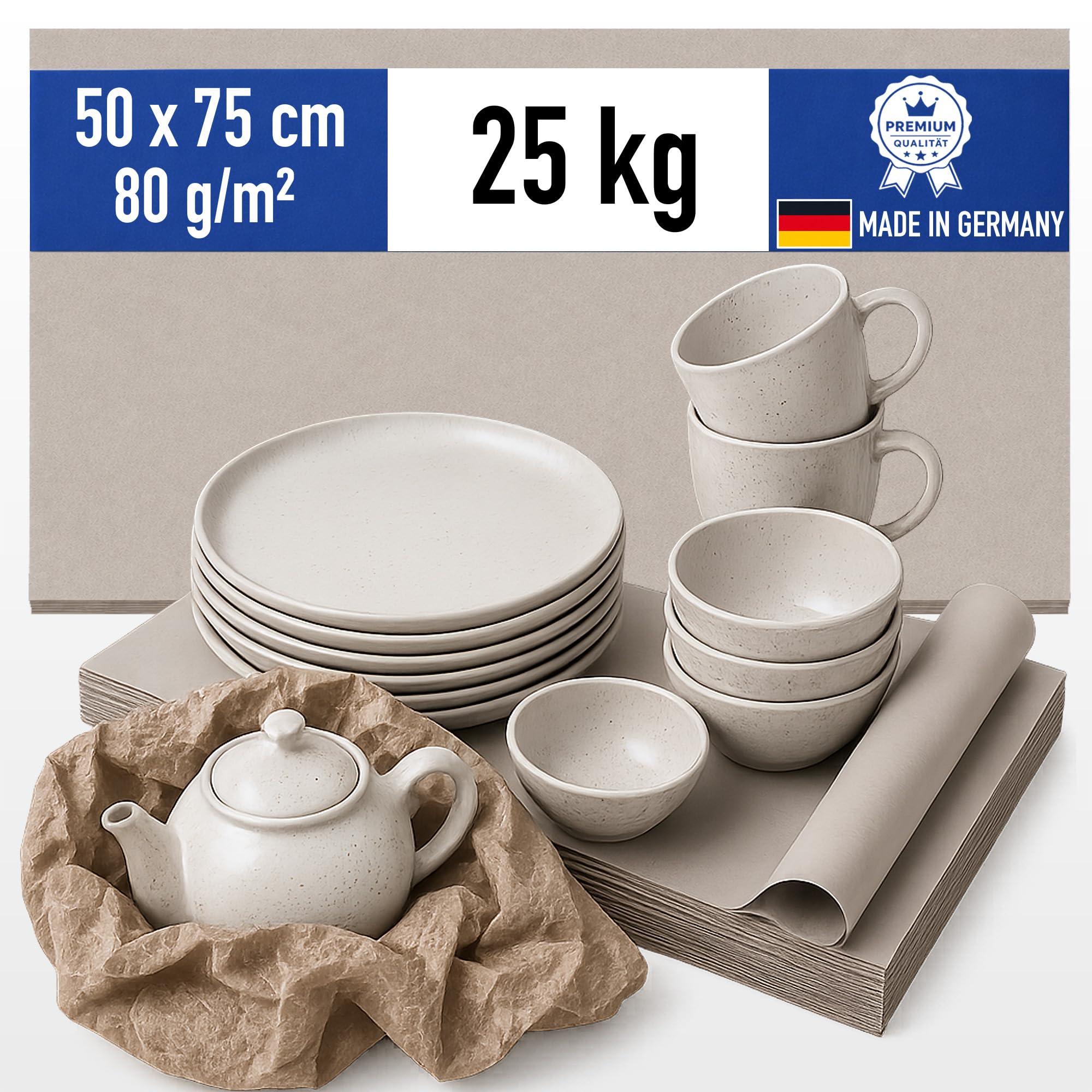 Schrenzpapier Packpapier 50x75cm 80g/m² Bogen für Umzug & Versand 25kg ca. 1625 Blatt - Einschlagpapier & Verpackungsmaterial - 100% Recycling
