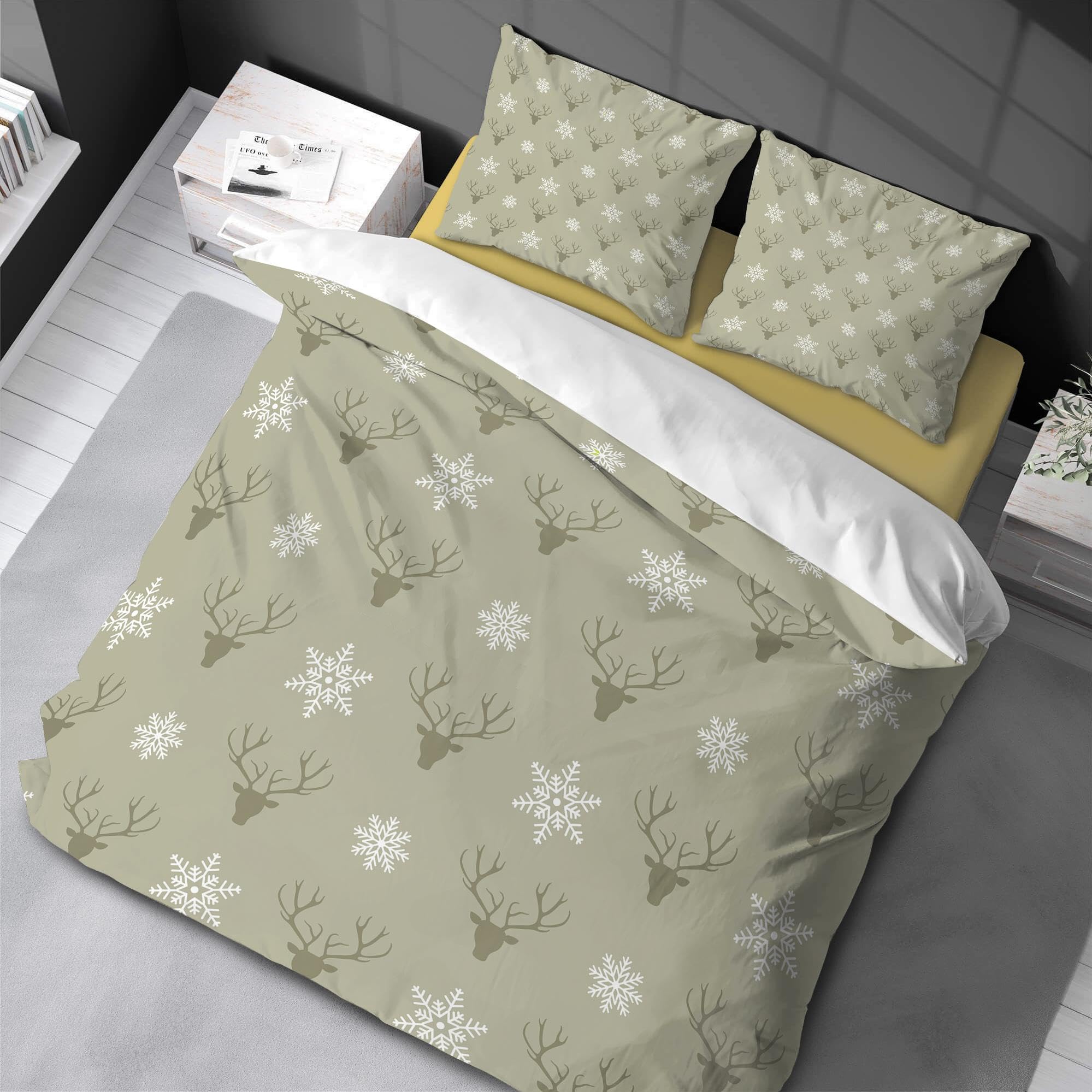 Housse de couette cerfs et flocons de neige pour l'ambiance chalet