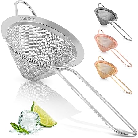 Zulay Stainless Steel Small Strainer - Effective Cone Shaped Cocktail Strainer For Cocktails, Tea Herbs, Coffee & Drinks - Fine Mesh Strainer That Is Rust Proof & Great As A Tea Strainer (Silver)