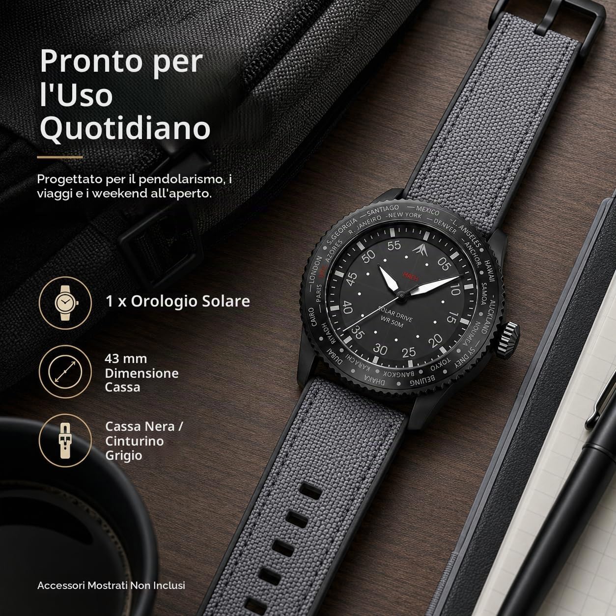 North Edge Mach Watch pilota orologio a energia solare per uomini 50m cronografo visione notturna che dura fino a 180 giorni solare