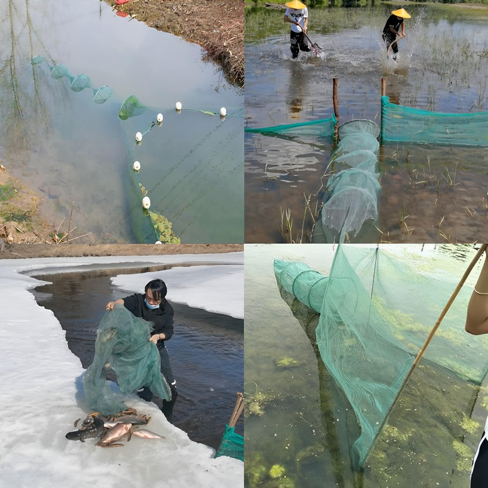 Lawaia Redes de camarones para camarones, trampa portátil para cangrejos de río, red de pesca de río, accesorios de jaula de pesca con flotador y cadena, malla pequeña 2M/3M/4M/5M/6M/8M/10M