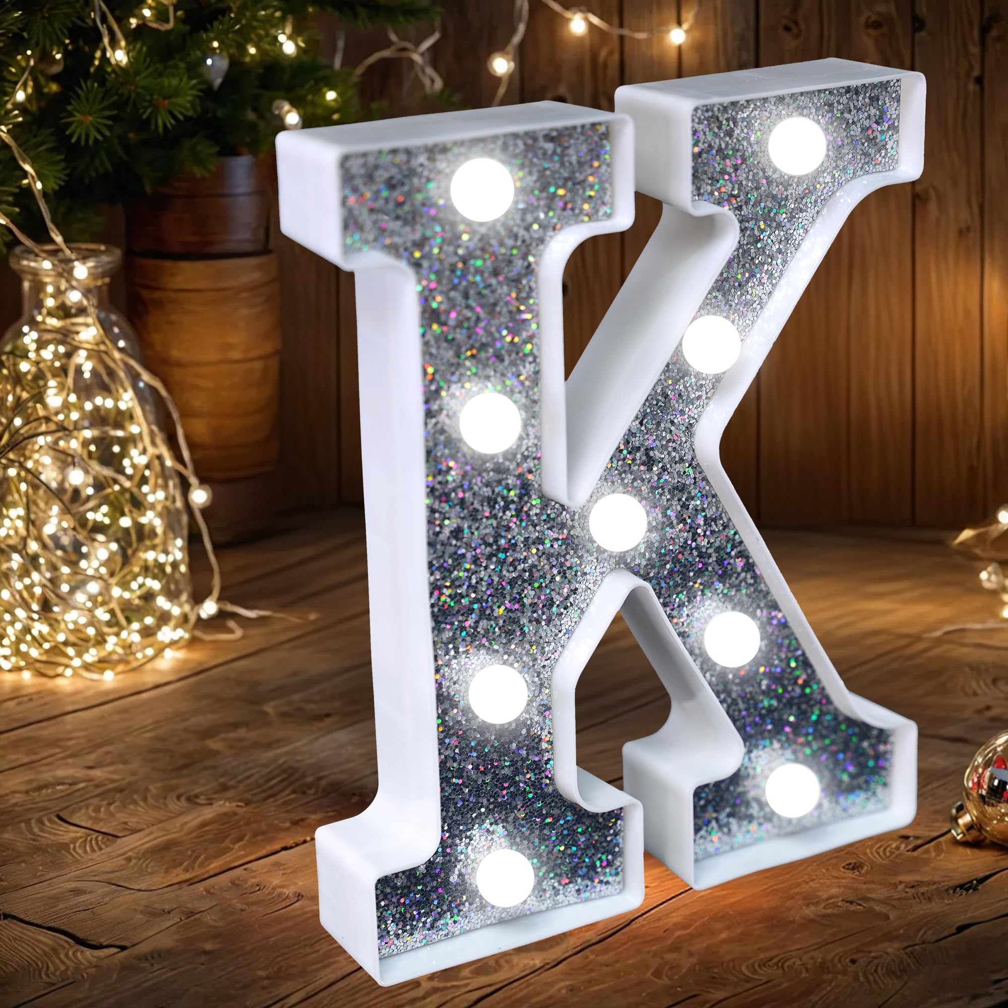 LED Marquee Letter Lights, Light Up Silver Glitter Letters Sign Battery Powered Night Light for Birthday Party Wedding Home Decoration Baby Shower-K — image 1