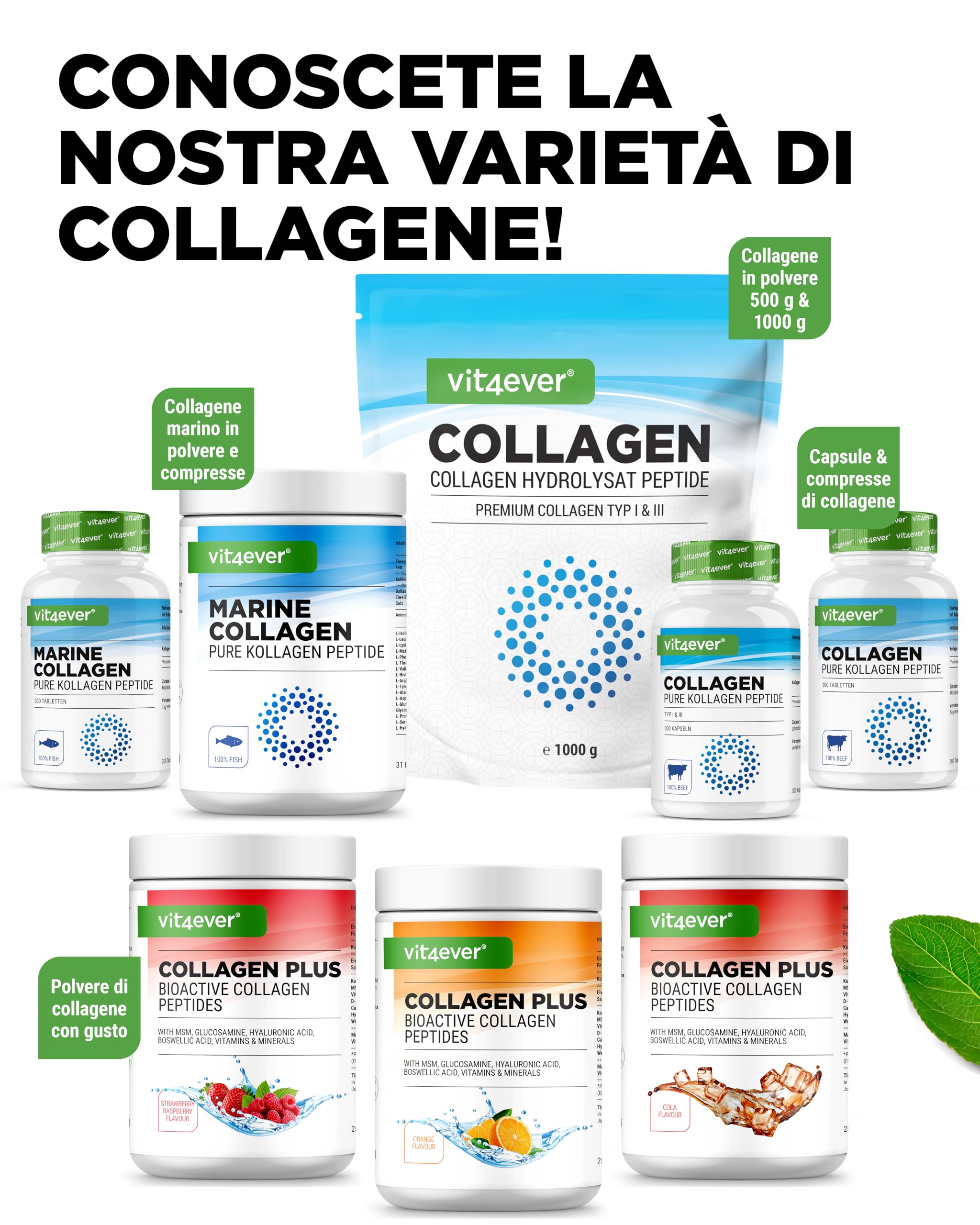 Collagen 300 capsule - 4500 mg di peptidi idrolizzati di collagene bioattivi per dose giornaliera - Collagene di tipo 1 e 3 - Alternativa alla polvere - Alto dosaggio