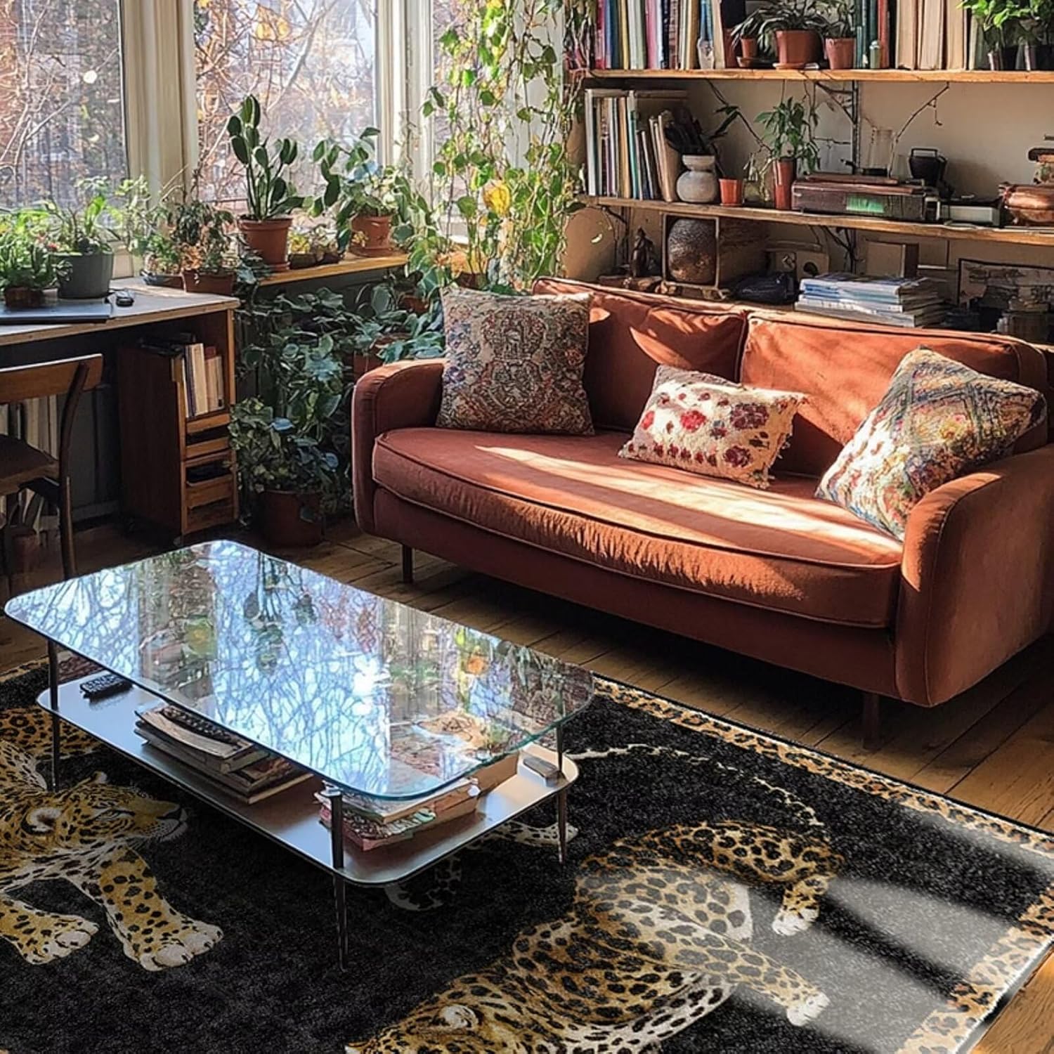 Large Luxury 5×7 ft Black Cheetah Area Rug for Living Dining Room Bedroom Washable Leopard Throw Rugs Indoor Home Decor Cheetah Carpet