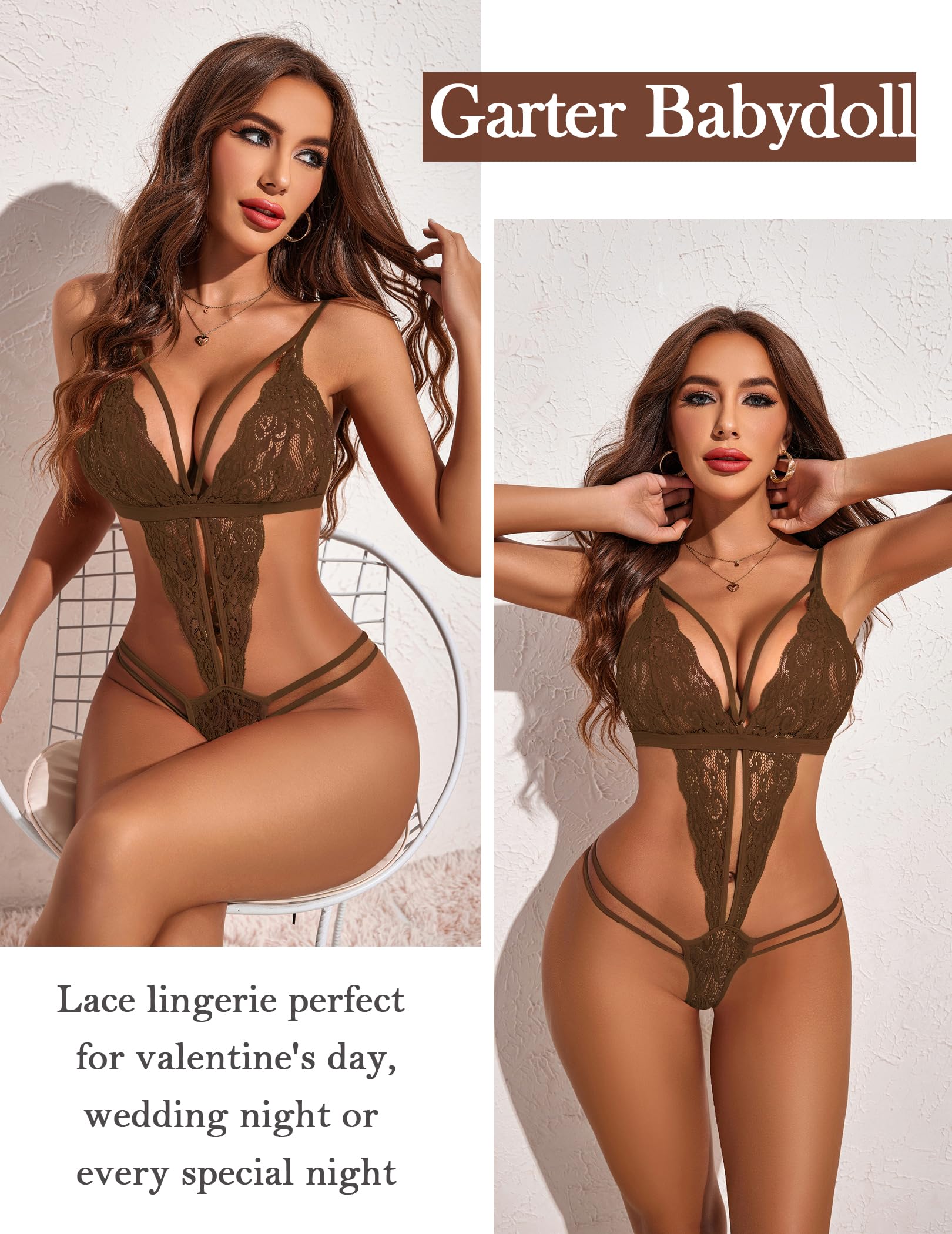 Avidlove Women One Piece Lingerie Deep V Lace Bodysuit Babydoll Teddy Underwear