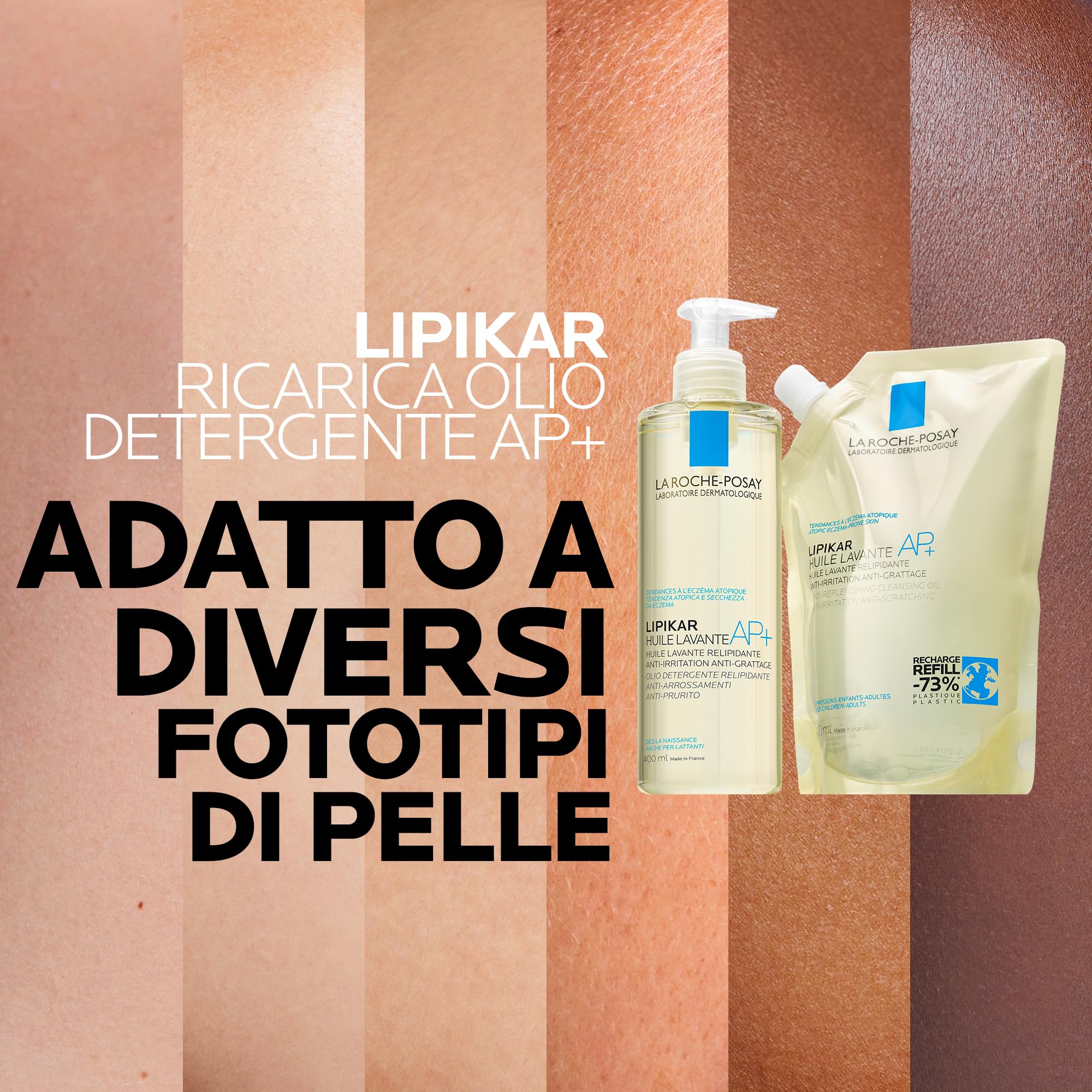 La Roche-Posay Lipikar Olio Detergente AP+ Refill Pack, Ricarica Olio Doccia, Per Pelli Sensibili, Anti-Arrossamento, Ultra-Idratante, Con Aqua Posae Filiformis, Burro di Karité, Niacinamide, 400 ml