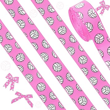 ROCEEI 10 Yards Volleyball Ribbons 7/8" Glitter Grosgrain Ribbons, Pink