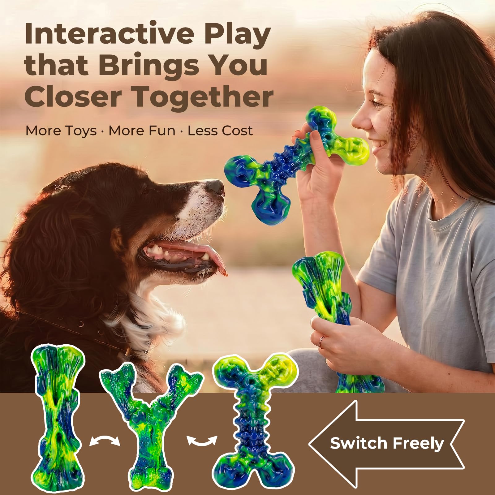 Kseroo Jouets à mâcher indestructibles pour chiens agressifs : lot de 3 os à mâcher en nylon au beurre d'arachide pour chiens de taille moyenne et grande de 11,3 à 36,3 kg, formes difficiles à mâcher
