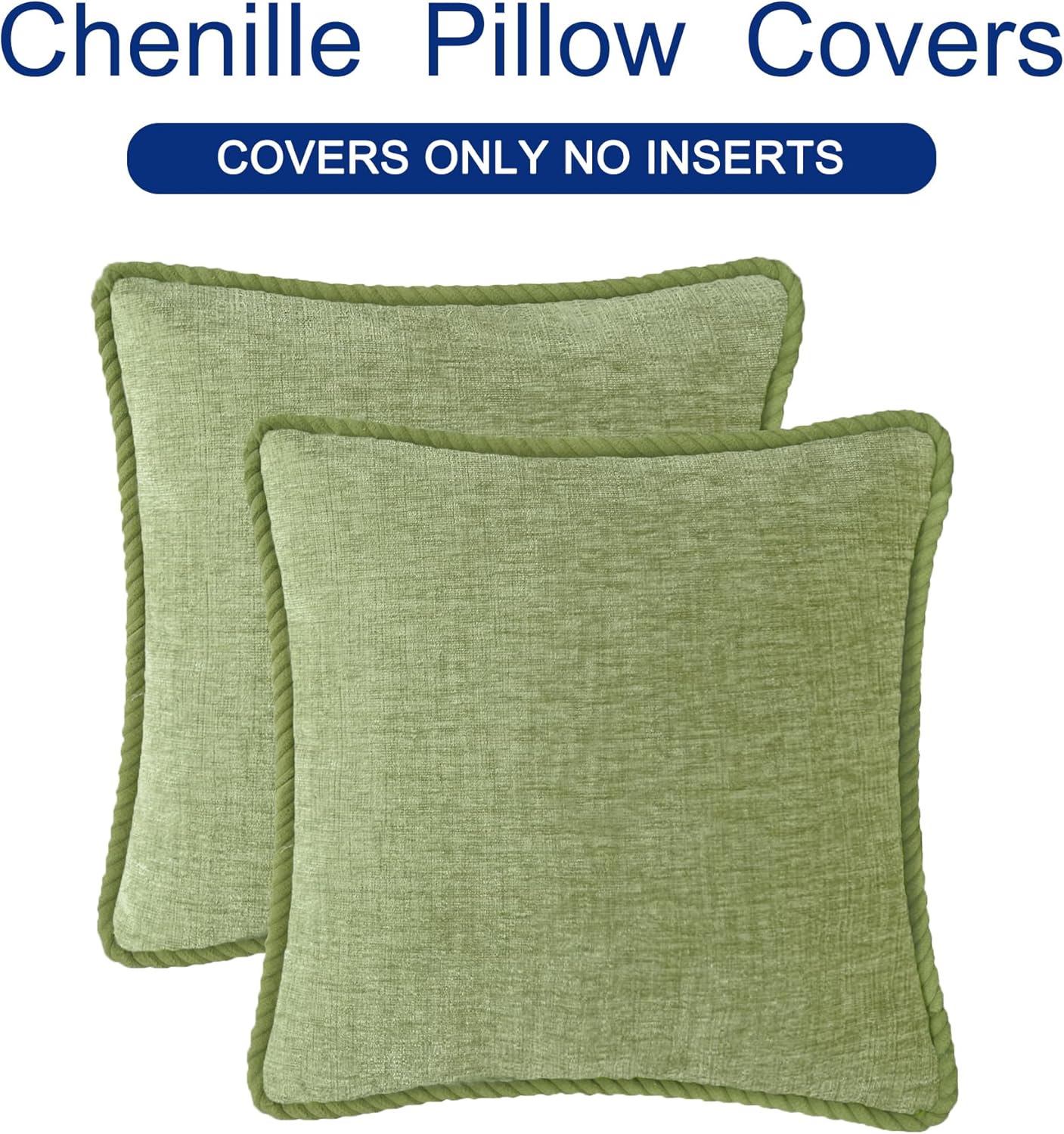 CaliTime Decorative Couch Throw Pillow Covers 18 X 18 Inches Pack of 2 Cozy Chenille Piping Edge Cushion Cases for Sofa Bed Living Room Home Sage Green - Image 6