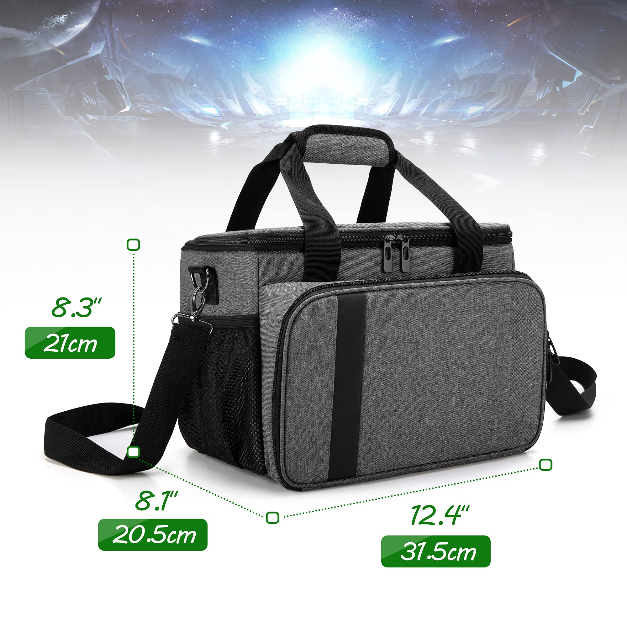 CURMIO Tragetasche für Xbox Series X Spielkonsole und Zubehör, Reisetasche für Controller, Kabel, Headsets, Tragebare Aufbewahrungstasche für Playstation Konsole, (OHNE ZUBEHÖR ENTHALTEN), Grau
