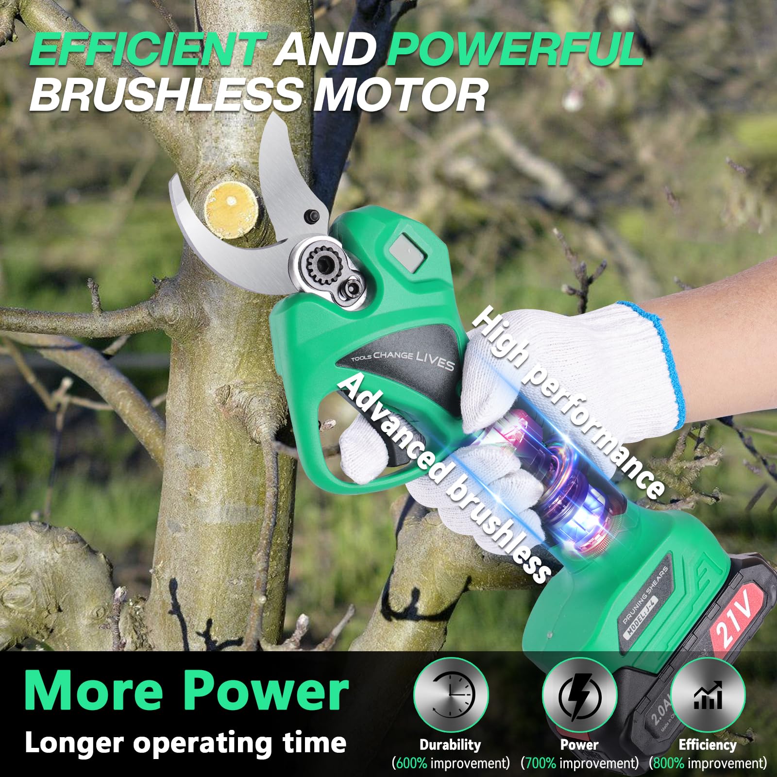 Tijeras de Podar Eléctricas: Tijeras de Podar Bateria con apertura ajustable de 45mm a 30mm, 2 baterías de 2000mAh, SK7 de Alta, Tijeras de podar bateria para Olivos Viñedos Jardines