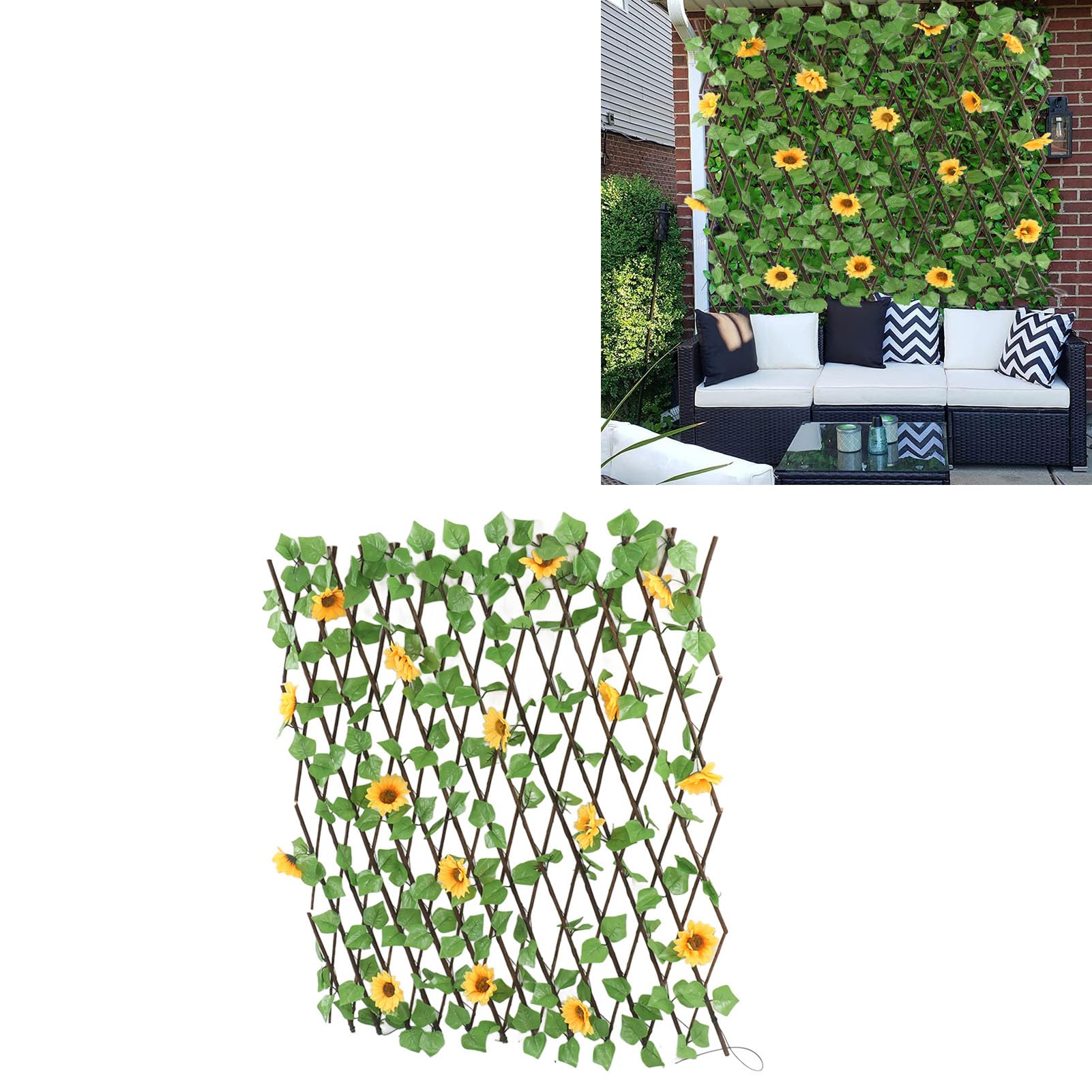 Recinzione Per Privacy Da Giardino Con Foglie Artificiali - Pannello Espandibile In Legno Di Salice E Tessuto - Protezione UV