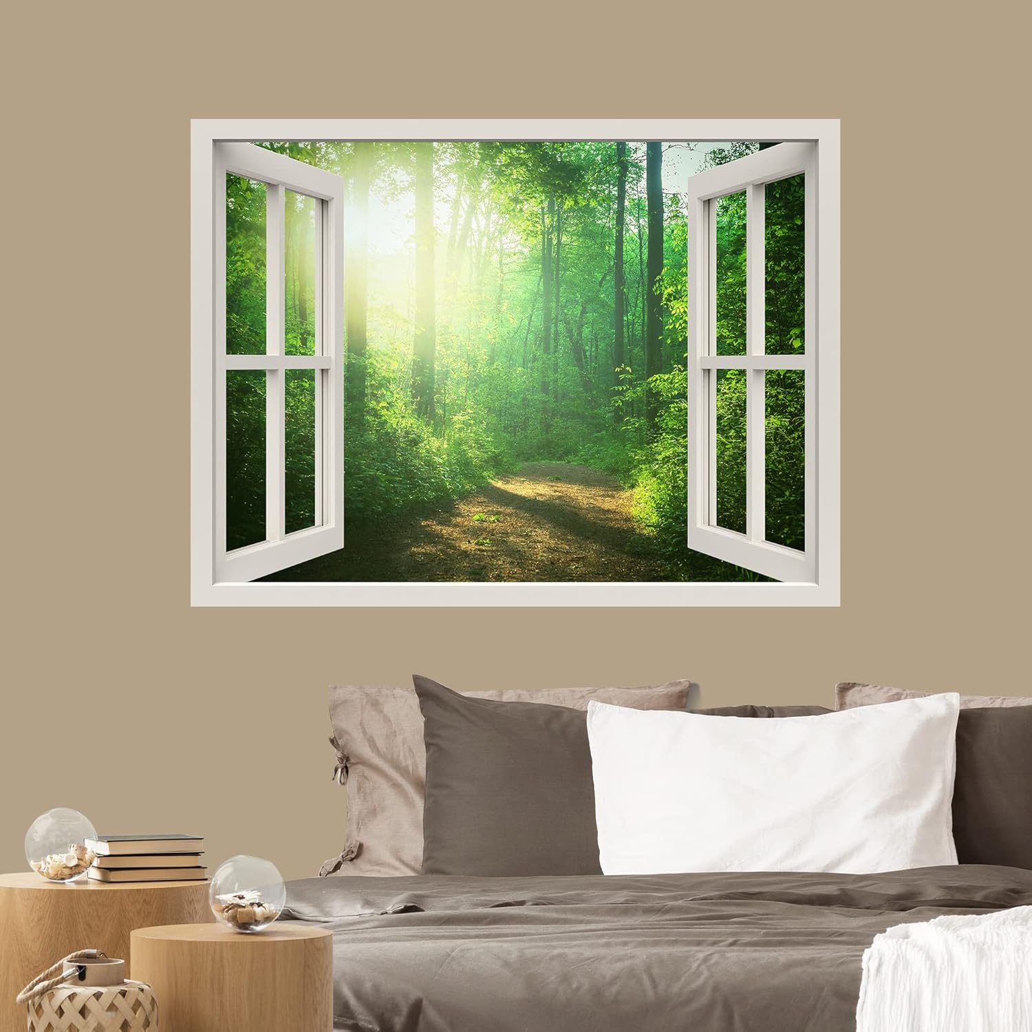 IDEA4WALL Removable Wall Sticker/Wall Mural Sunshine Through Green Tree Forest Trail Nature Wilderness Photography Modern Art Rustic Landscape Colorful for Living Room, Bedroom, Office - 24x32