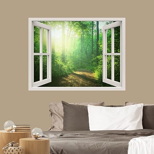 IDEA4WALL Adhesivo mural removible para pared, diseño de bosque de árboles verdes, naturaleza silvestre, fotografía, arte moderno, paisaje rústico,