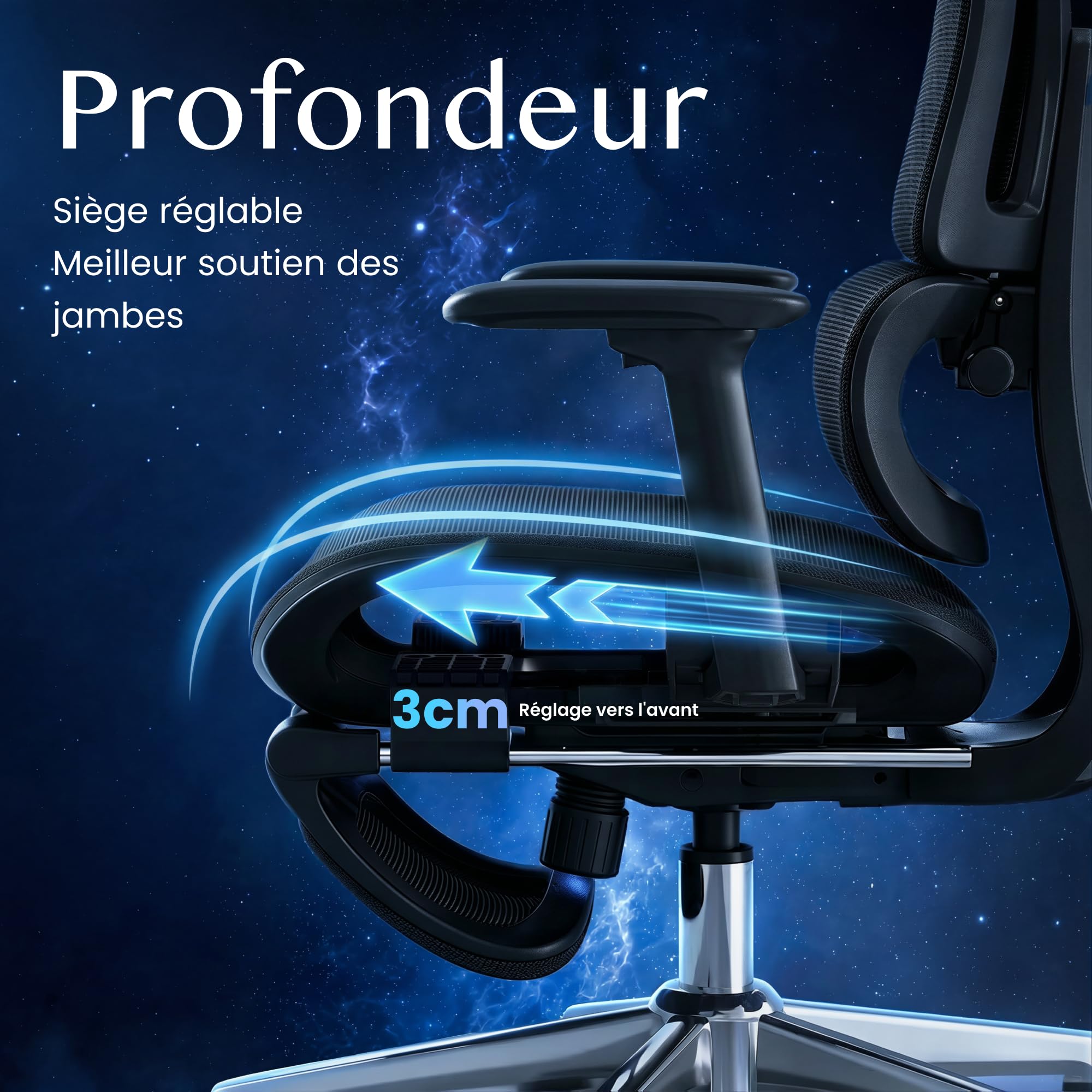 FLEXISPOT ErgoX Chaise Bureau avec Repose-Pieds, Accoudoirs 3D, Chaise de Bureau Ergonomique en Maille Pivotante, Réglable en Hauteur avec Appuie-tête et Soutien Lombaire Indépendant, Noir