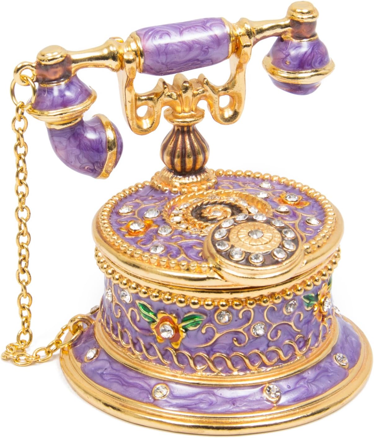QIFU Hand Painted Purple Telephone Style Enameled Trinket Box Hinged Unique Gift for Family