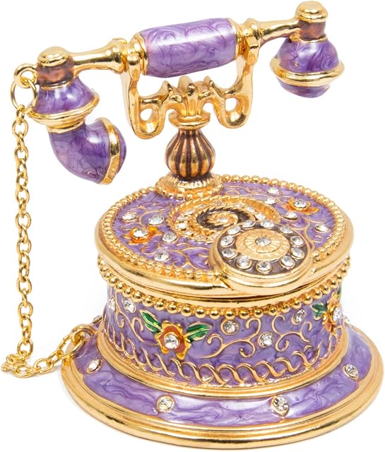 QIFU-Hand Painted Enameled Vintage Telephone Decorative Hinged Jewelry Trinket Box Unique Gift For Home Decor