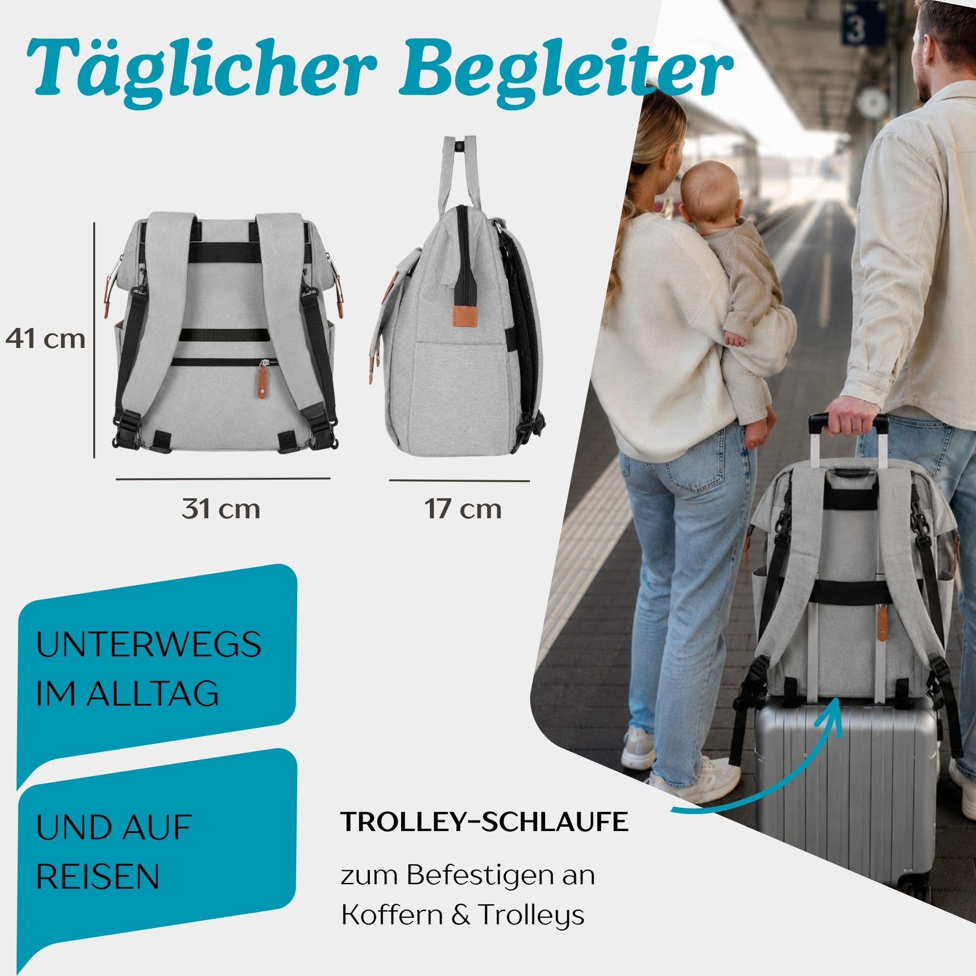 Wickelrucksack inkl. Wickelunterlage, Wickeltasche Groß mit Viel Stauraum, Baby Rucksack für Unterwegs, Navy