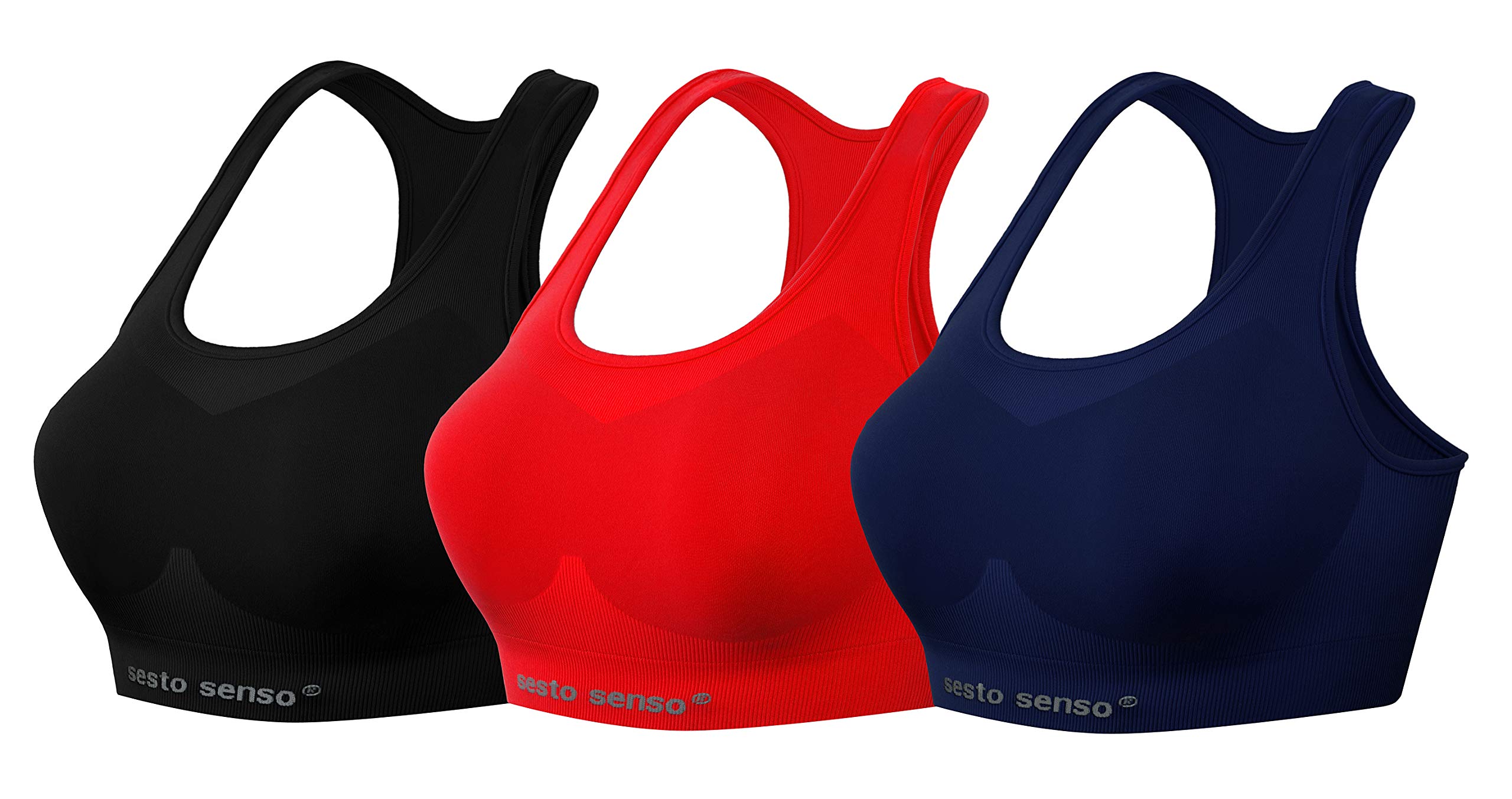 sesto senso Biustonosz sportowy bezszwowy, 3 sztuki, damski racerback, mocne trzymanie bez fiszbin