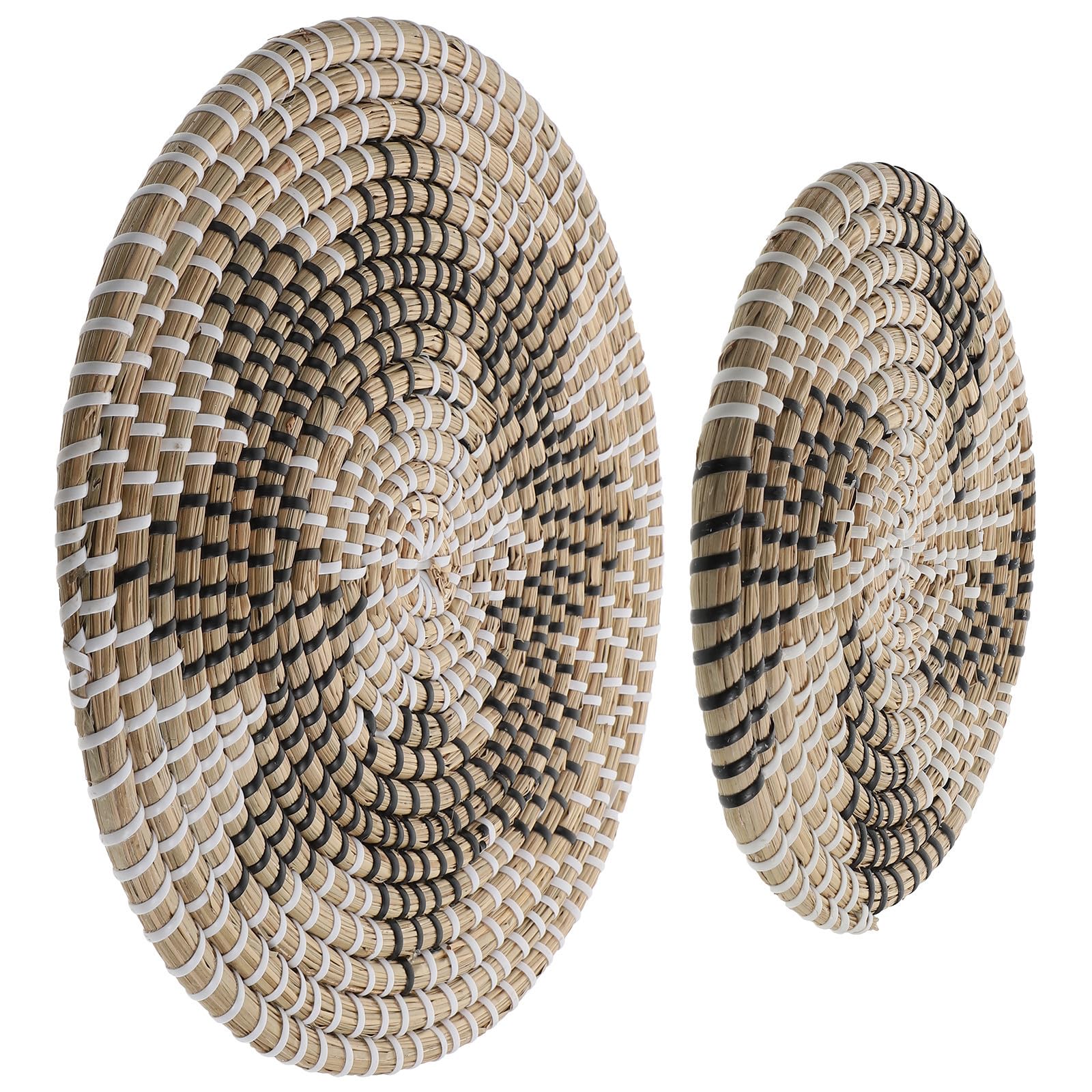 2 Piezas Adorno de Pared de Disco Geométrico de Mimbre Beige