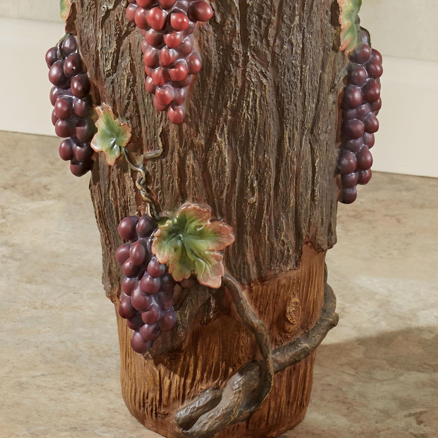 Vintage Harvest Floor Pitcher | Handpainted Realistic Resin Design Resembles Bark, Exposed Wood, Grapevines, & Grapes | Unique Decorative Floor Vase for Wine and Grape Themes | Umbrella or Cane Holder