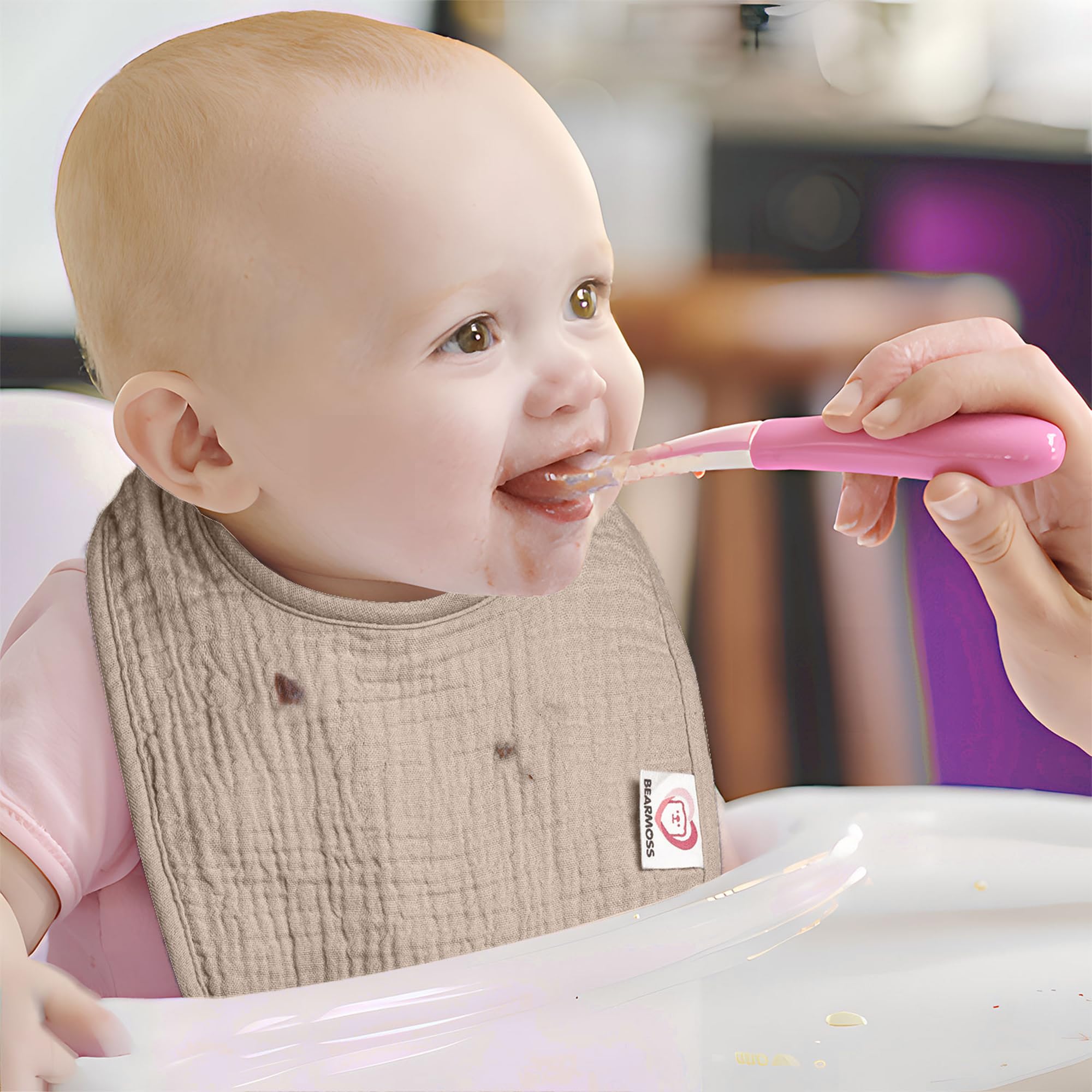 bearmoss Bavaglino Neonato, 100% Cotone, Bavaglino Quadrato per Bambini, Bavaglini Regolabili, Morbidi Bavaglini per Bambini e Bambine, 8 Pezzi