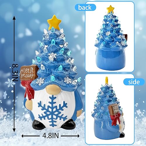 Miniatura 2 de Decoración de gnomos de muñeco de nieve de Navidad para el hogar, árbol de gnomo de cerámica iluminado, decoración del hogar de nieve azul de