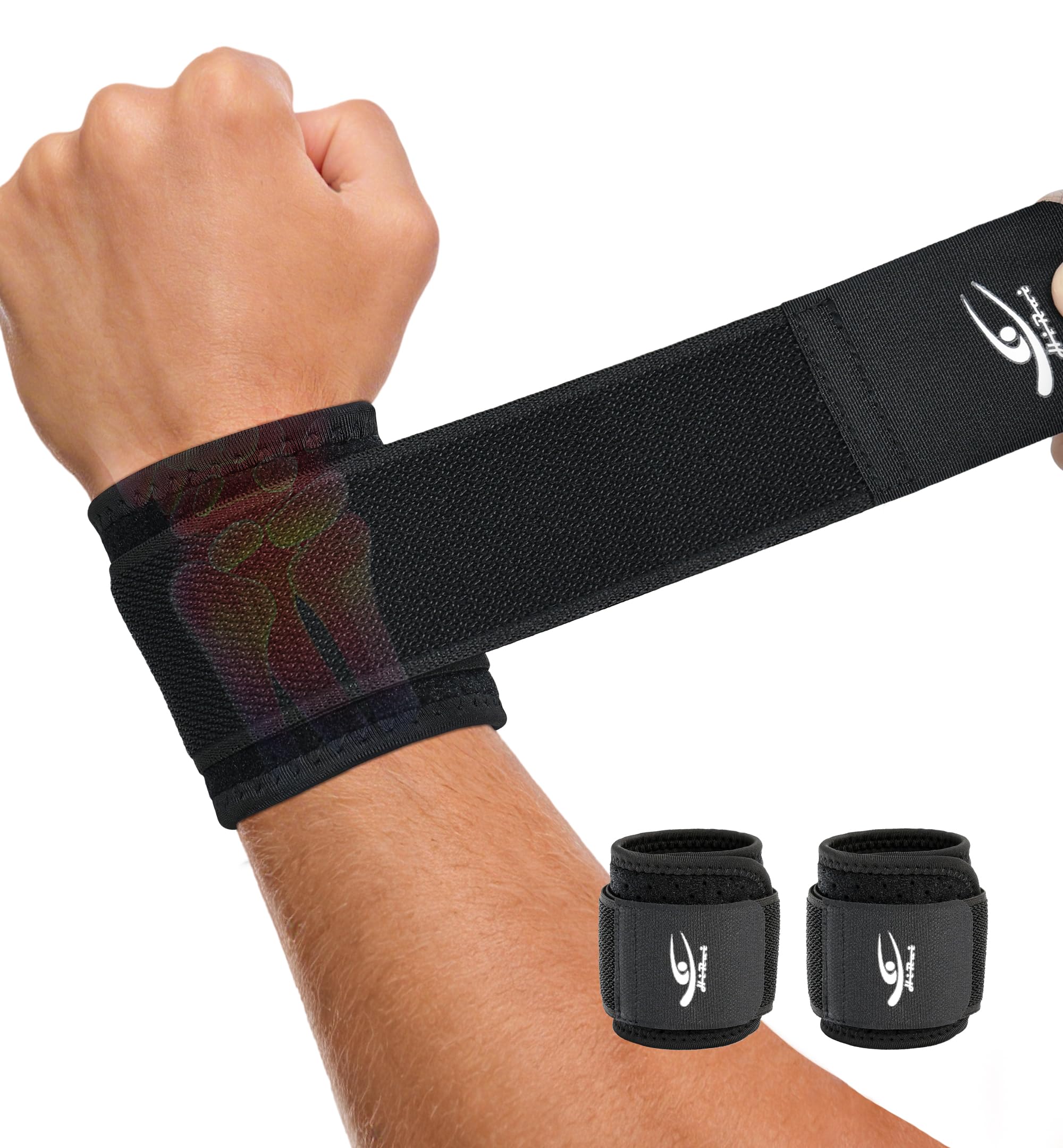 Wrist Brace (2 PCS) - Adjustable Compression for Carpal Tunnel Arthritis Tendonitis Sprain Pain Relief | Wrist Support Wrist Wraps for Both Hands, Ideal for Sports & Gym Workouts (Black)