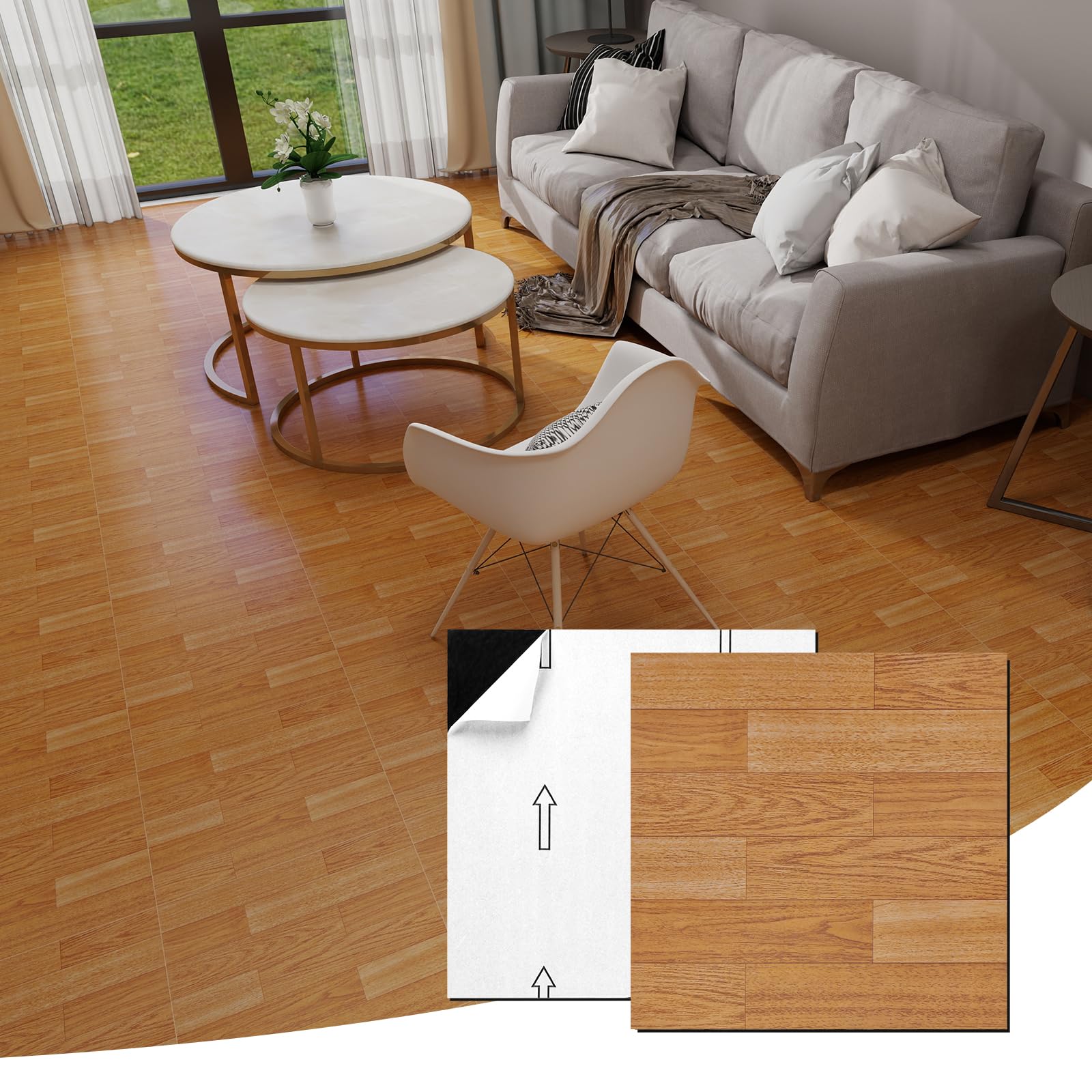 Lot de 30 carreaux de sol autocollants en vinyle imperméable pour salle de bains, cuisine, mur, cheminée (30,5 x 30,5 cm, chêne naturel)