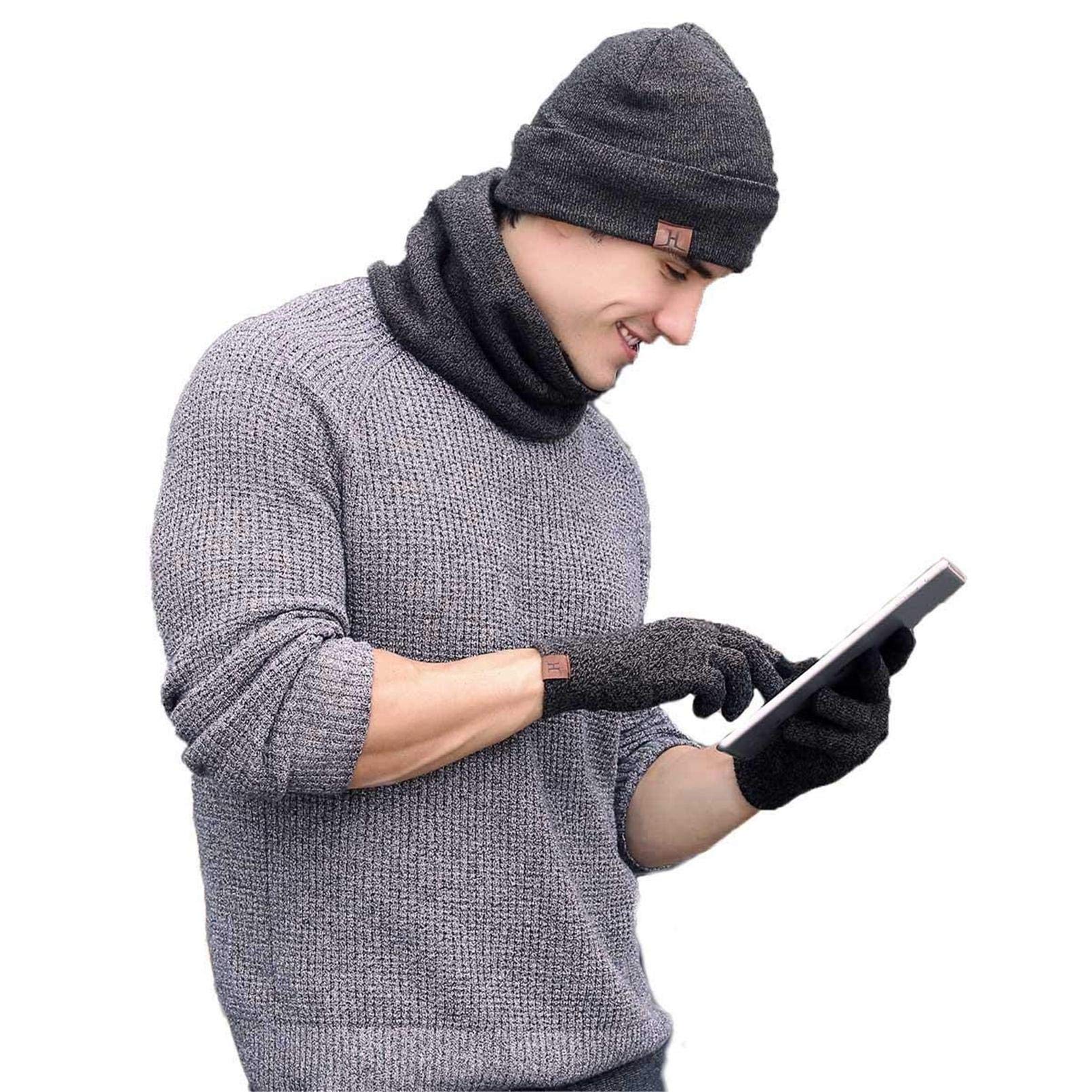 Unisex mężczyźni kobiety zima ciepła dzianinowa szydełkowa czapka beanie nieskończoność szalik rękawiczki do ekranów dotykowych zestawy gruby ocieplacz na szyję luźna czapka z czaszką sporty na