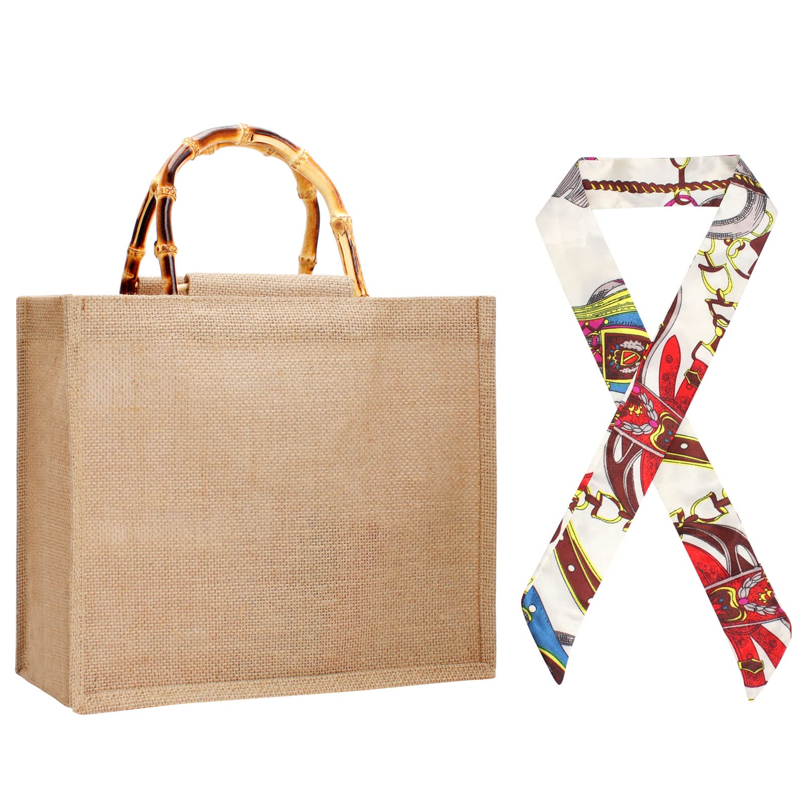 Sac En Jute Naturel Imperméable Pour Femme - Cabas Shopping Avec Poignées Bambou