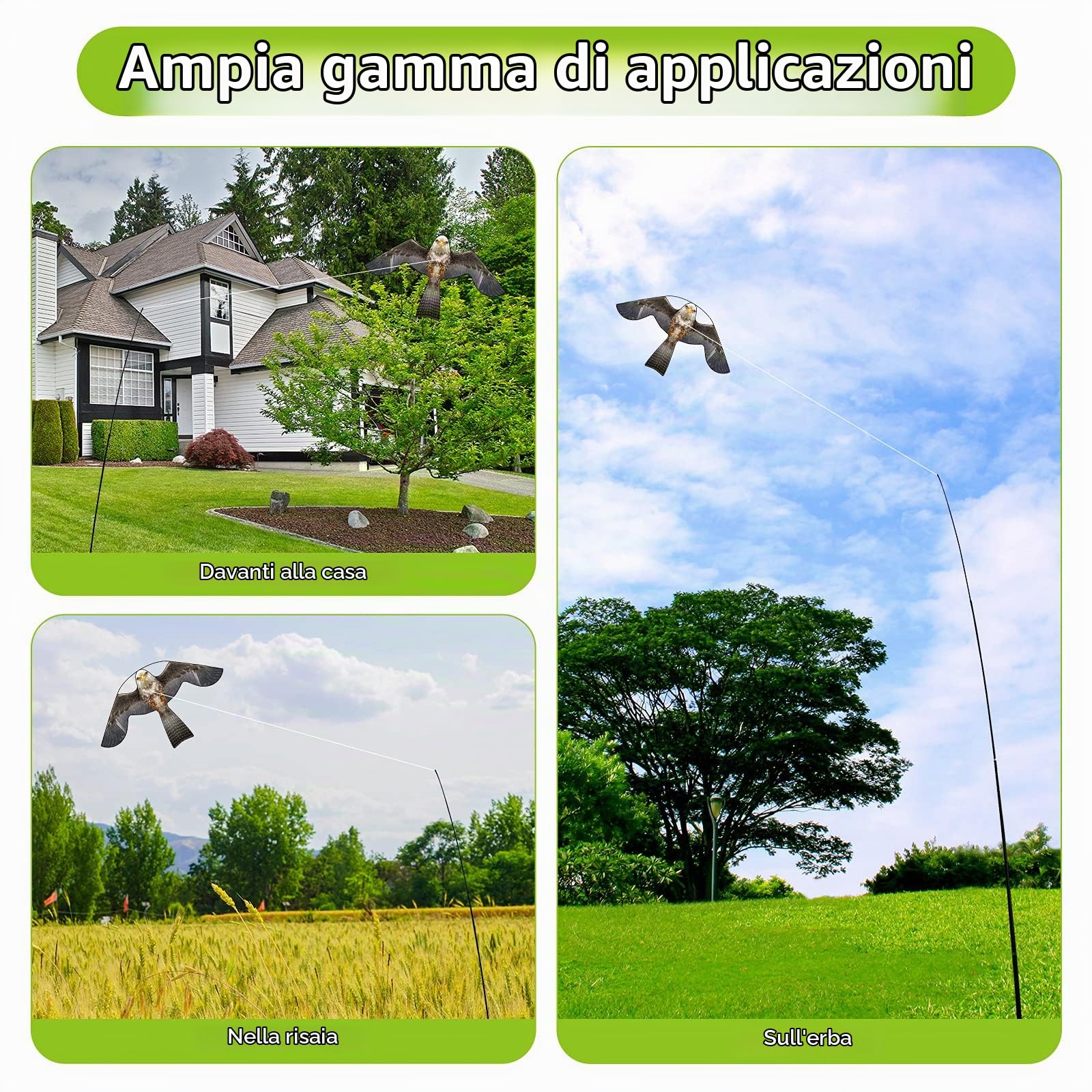 Aquilone telescopico per controllo uccelli, 4 m, palo estensibile per giardino, cortile, prato, fattoria e campo